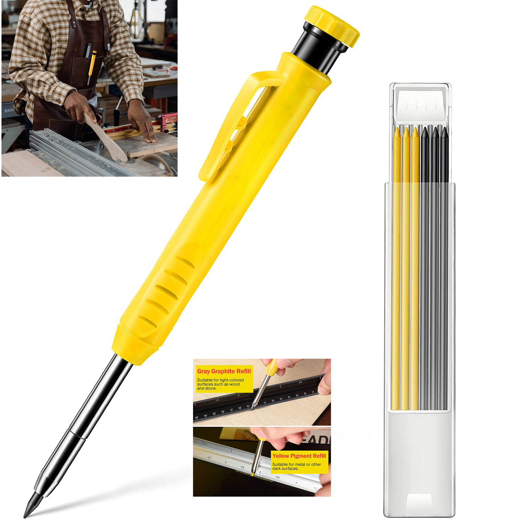 7 Refills Solid Carpenter Pencil Set 2