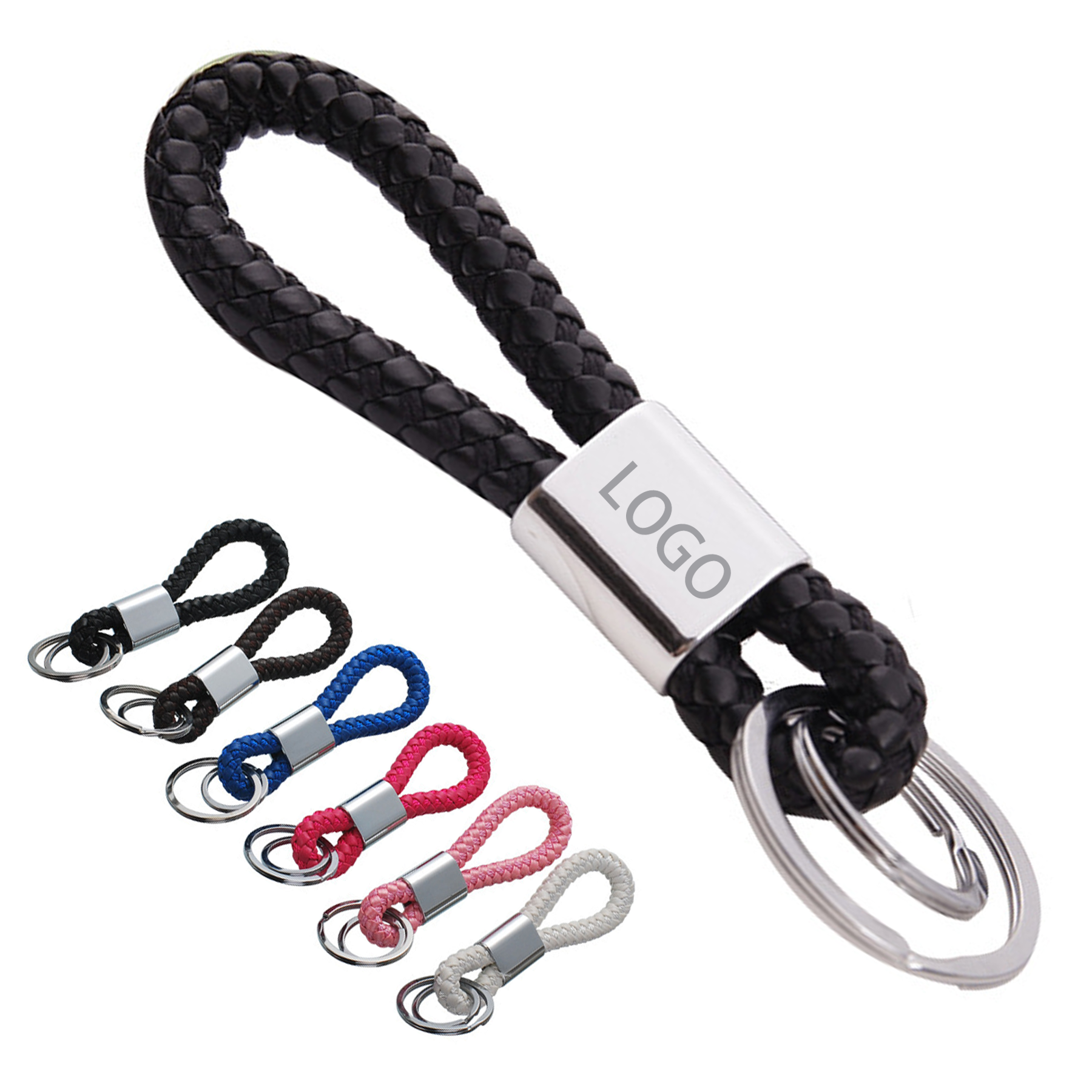 Braided Leather Cord Metal Keychain