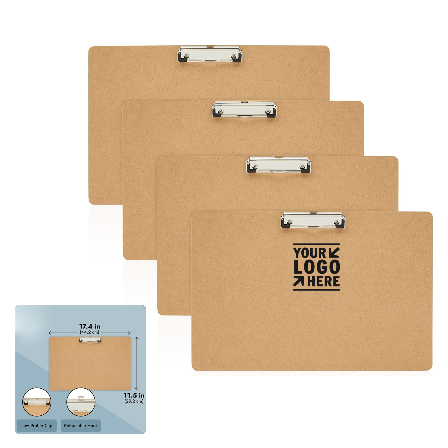 Extra Large 11" x 17" Clipboard Horizontal Wooden Lap Board Low Profile Clip