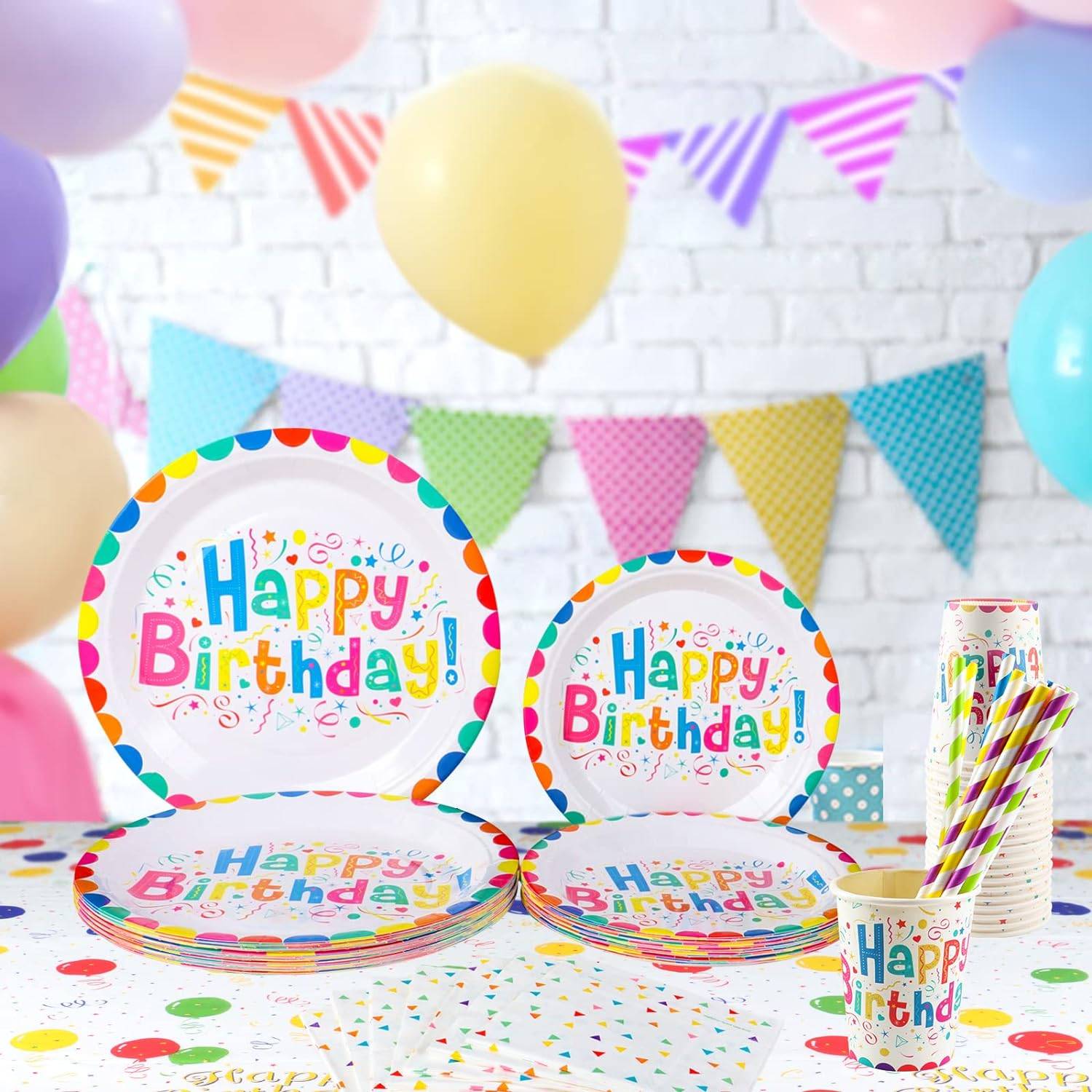 51PCS Happy Birthday Party Paper Plates and Cups Set 1