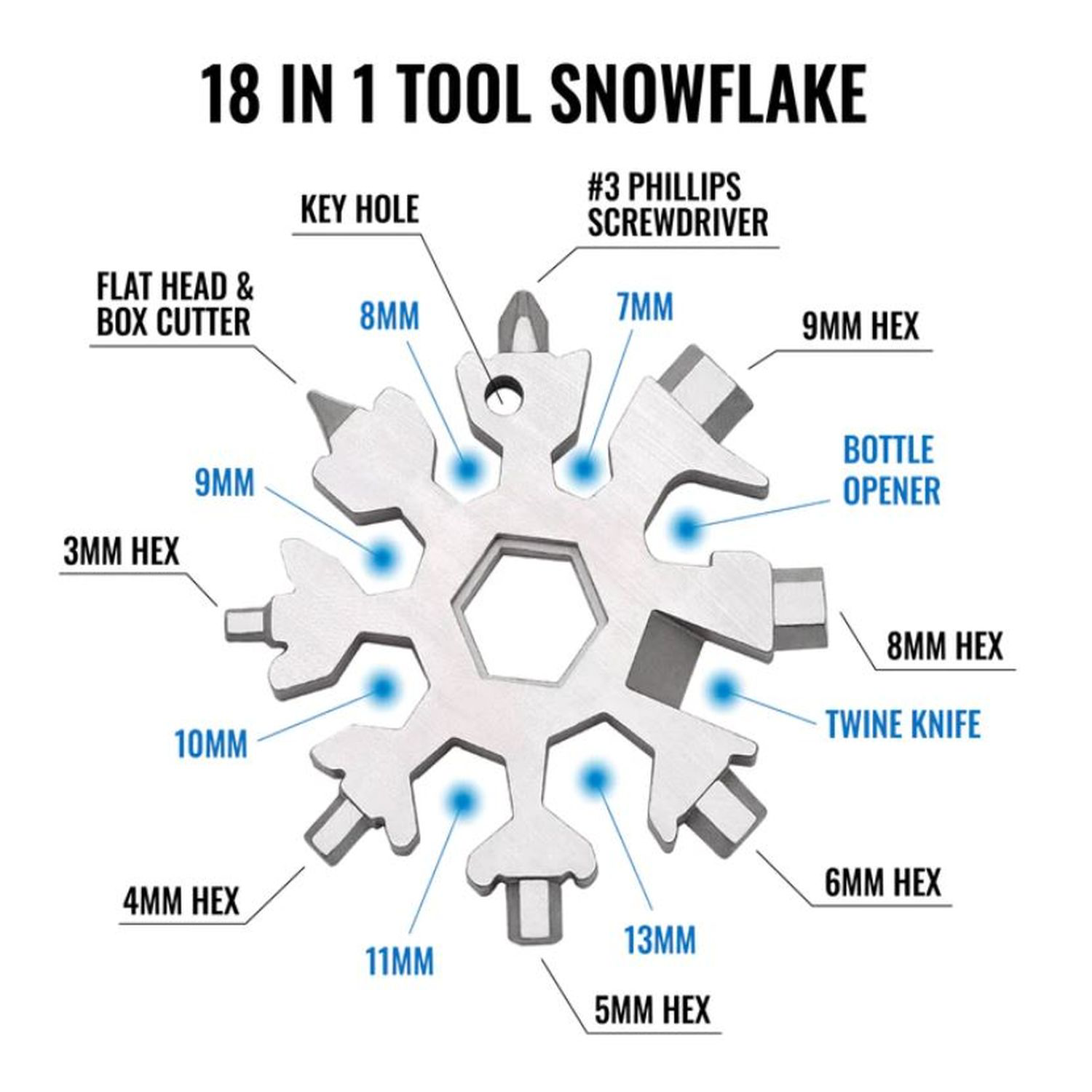 18-in-1 Multi-Tool Snowflake with Keychain 5