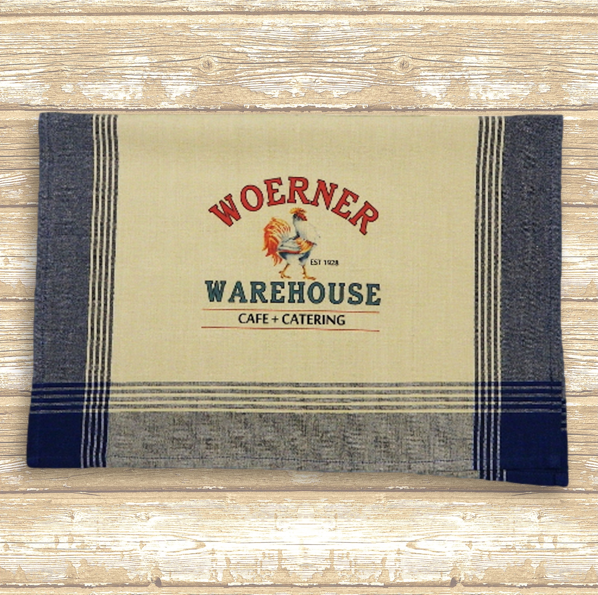 Navy/Tea Dyed Plaid Kitchen Towel with Custom Print 10