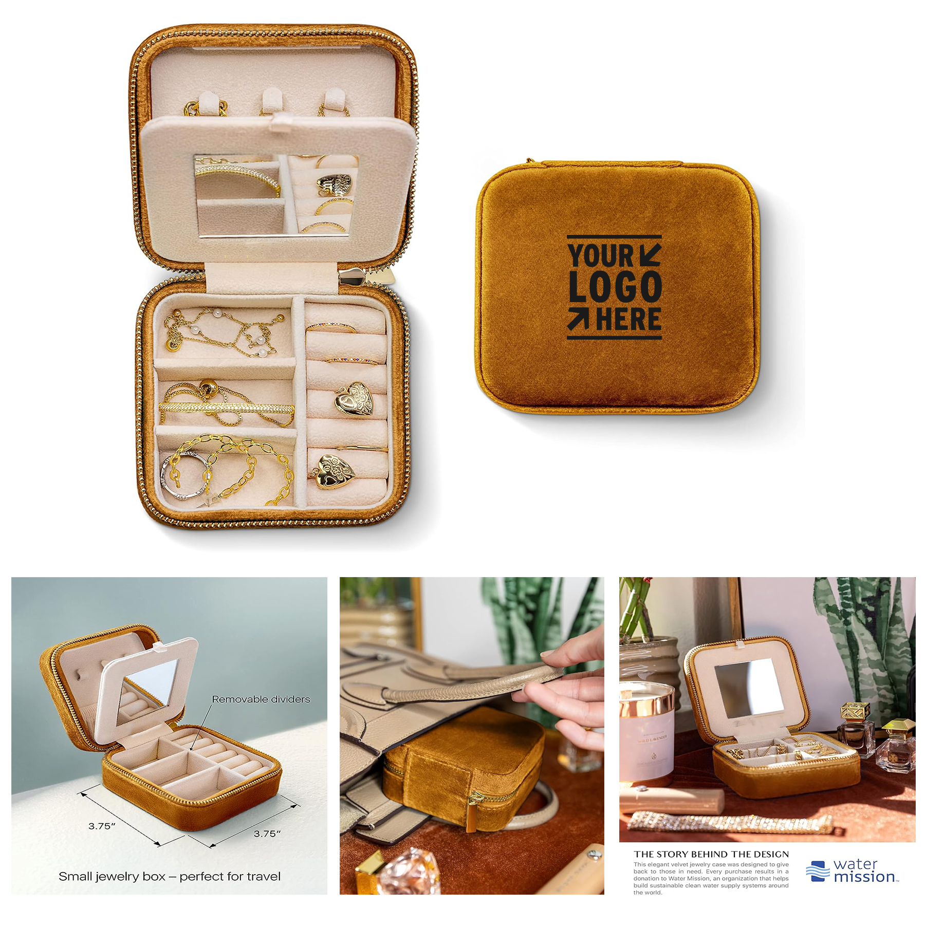 Women Plush Velvet Travel Jewelry Storage Box Small Earring Case with Mirror