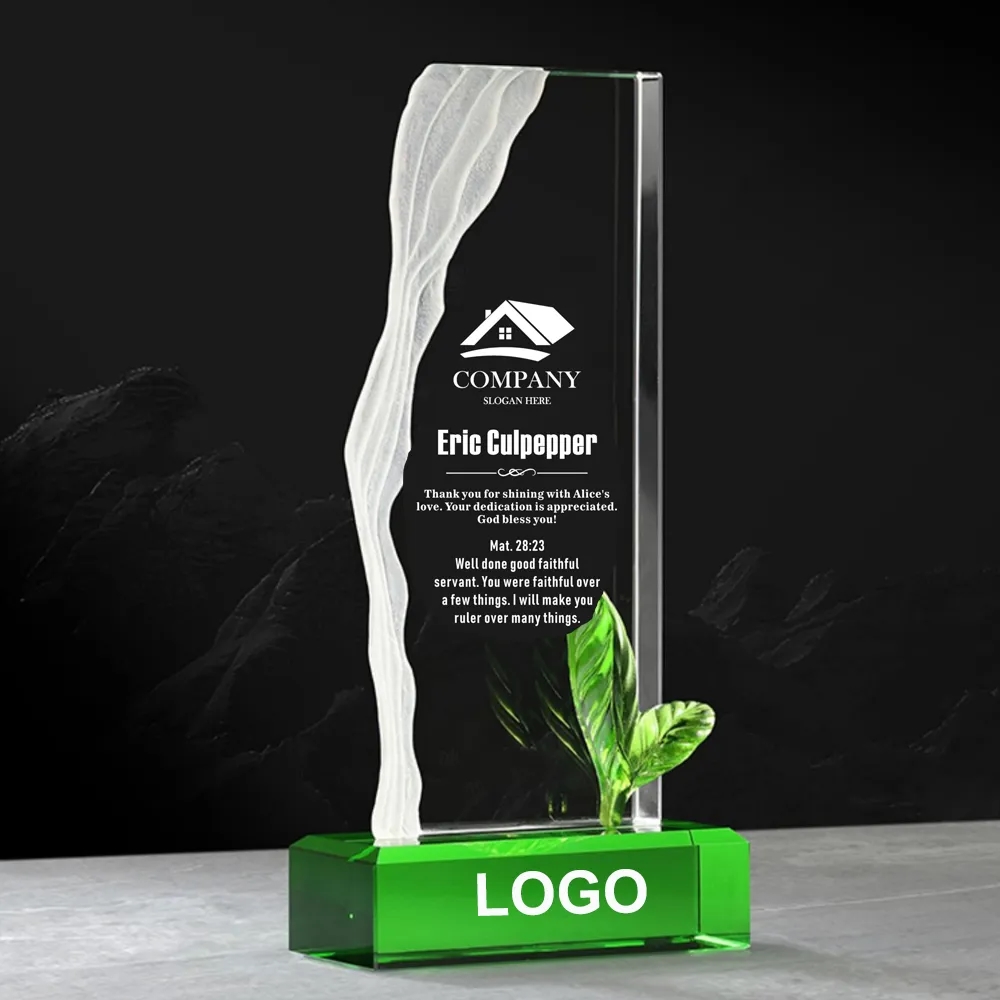 Green Leaf Crystal Trophy 2