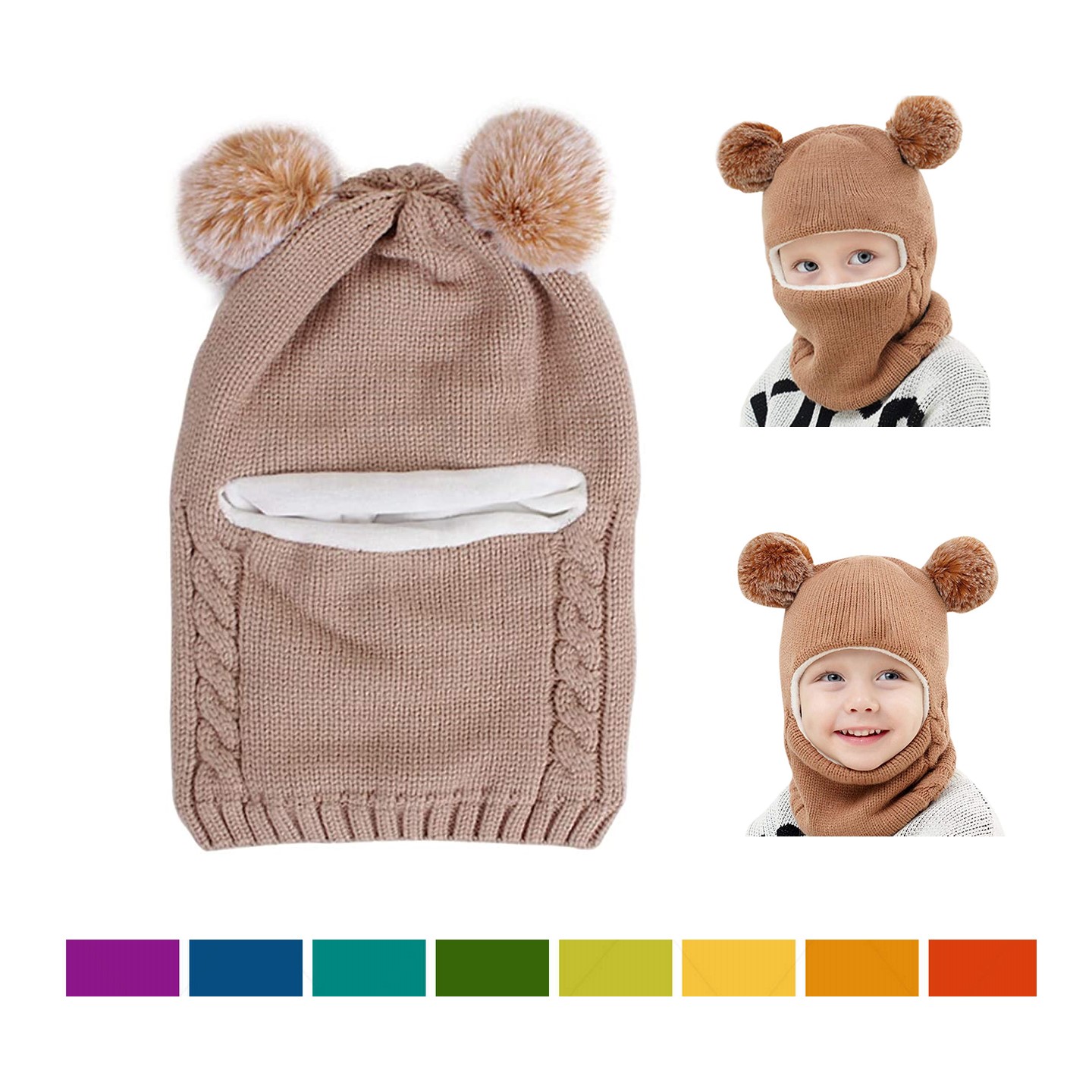 Kid Sherpa Lining Jacquard Knitted Beanie with Snood 2