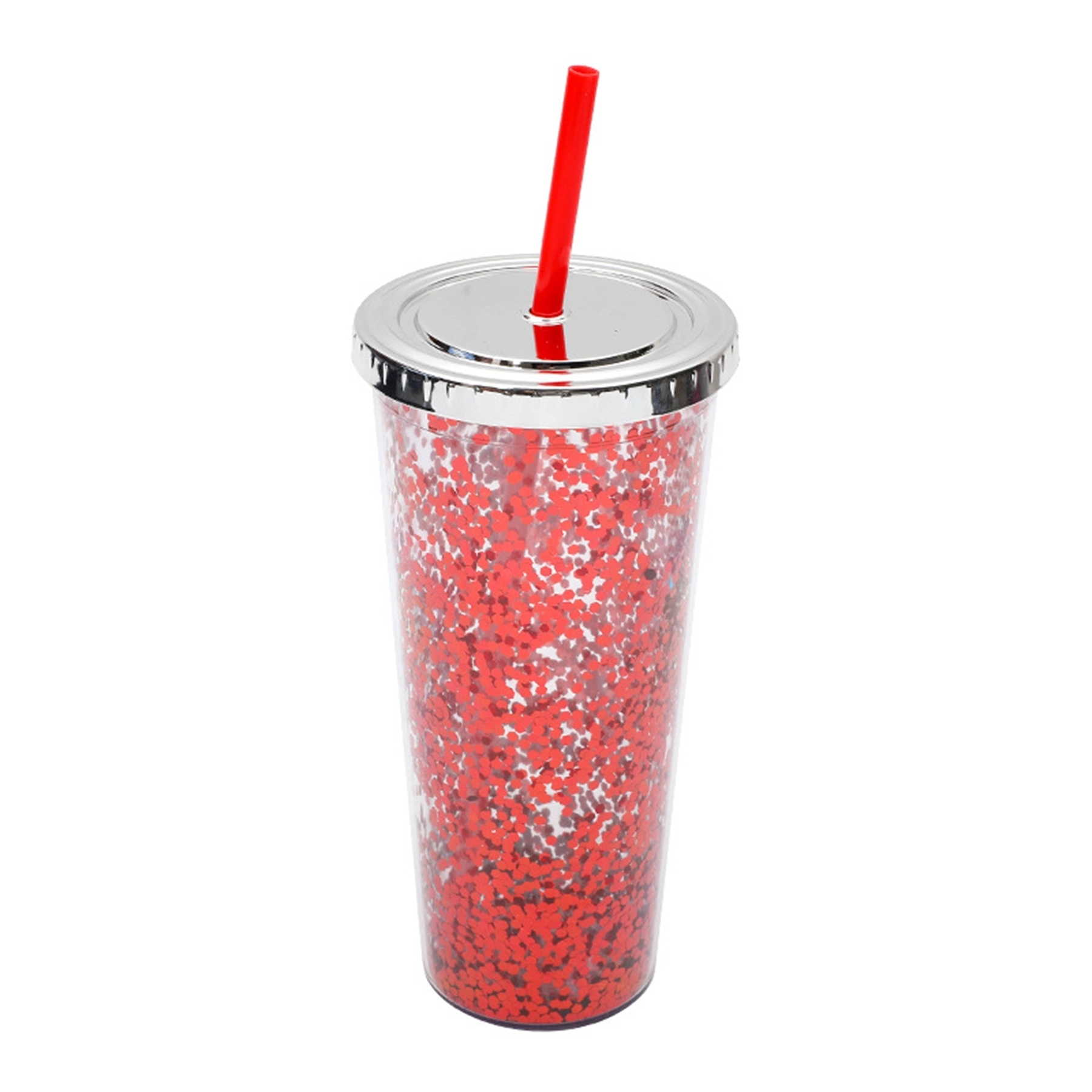 24 Oz. Double Wall Insulated Plastic Glitter Straw Mug 24