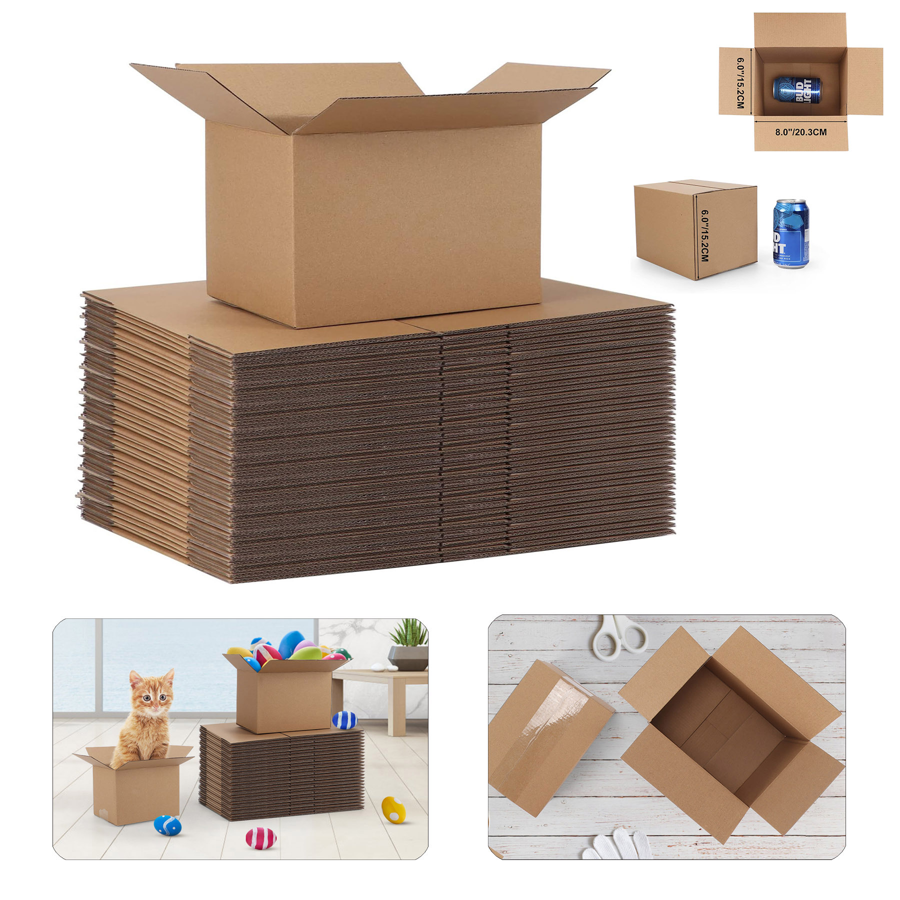 Recyclable 8x6x6 Inches Shipping Corrugated Cardboard Box for Packaging Small Business 2