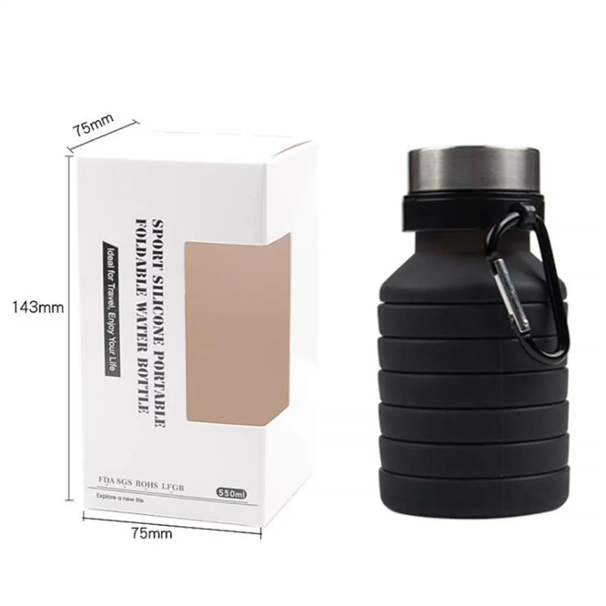 Reuseable Silicone Collapsible Water Bottle with Carabiner 7