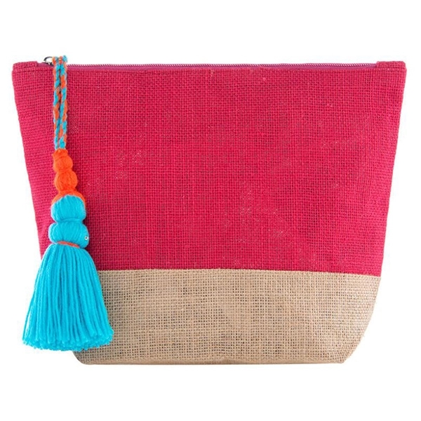 Burlap Cosmetic Bag with Tassel charm 1