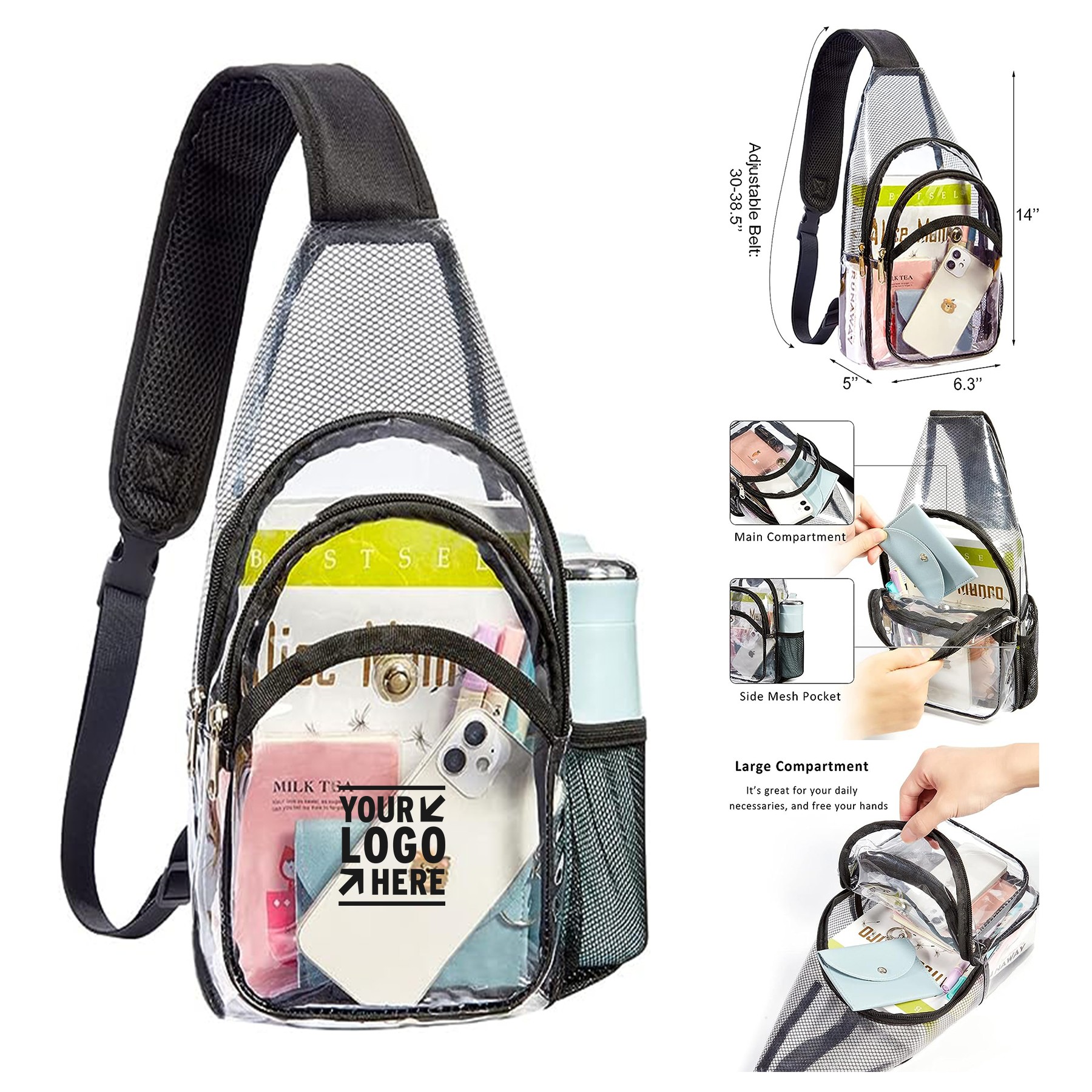 Women Men Stadium Approved Small Shoulder Backpack Casual Crossbody Chest Clear Sling Bag 3