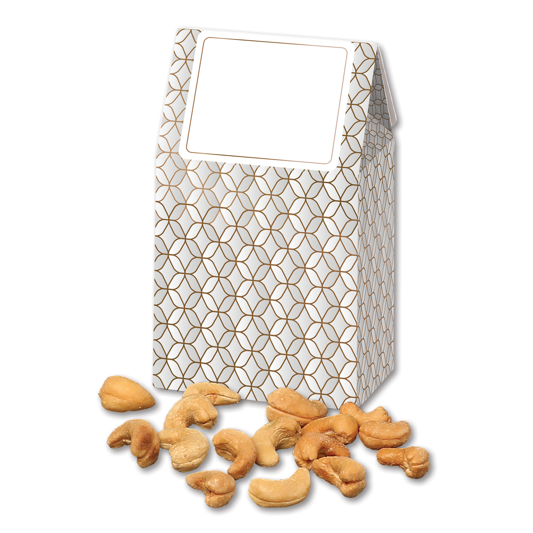 Fancy Cashews in Silver & Gold Geometric Gable Top Gift Box 2