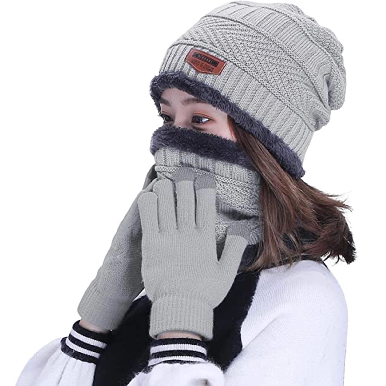 Winter Hat Scarf Gloves Slouchy Beanie Snow Knit Skull Caps 2