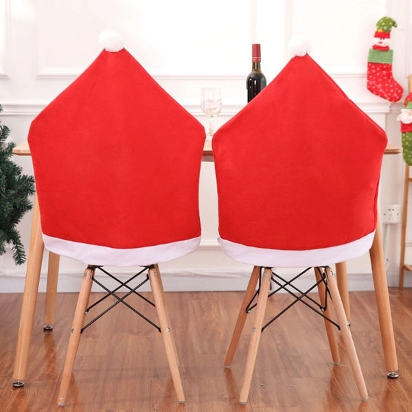 Red Non-woven Santa Hat Christmas Chair Covers 5