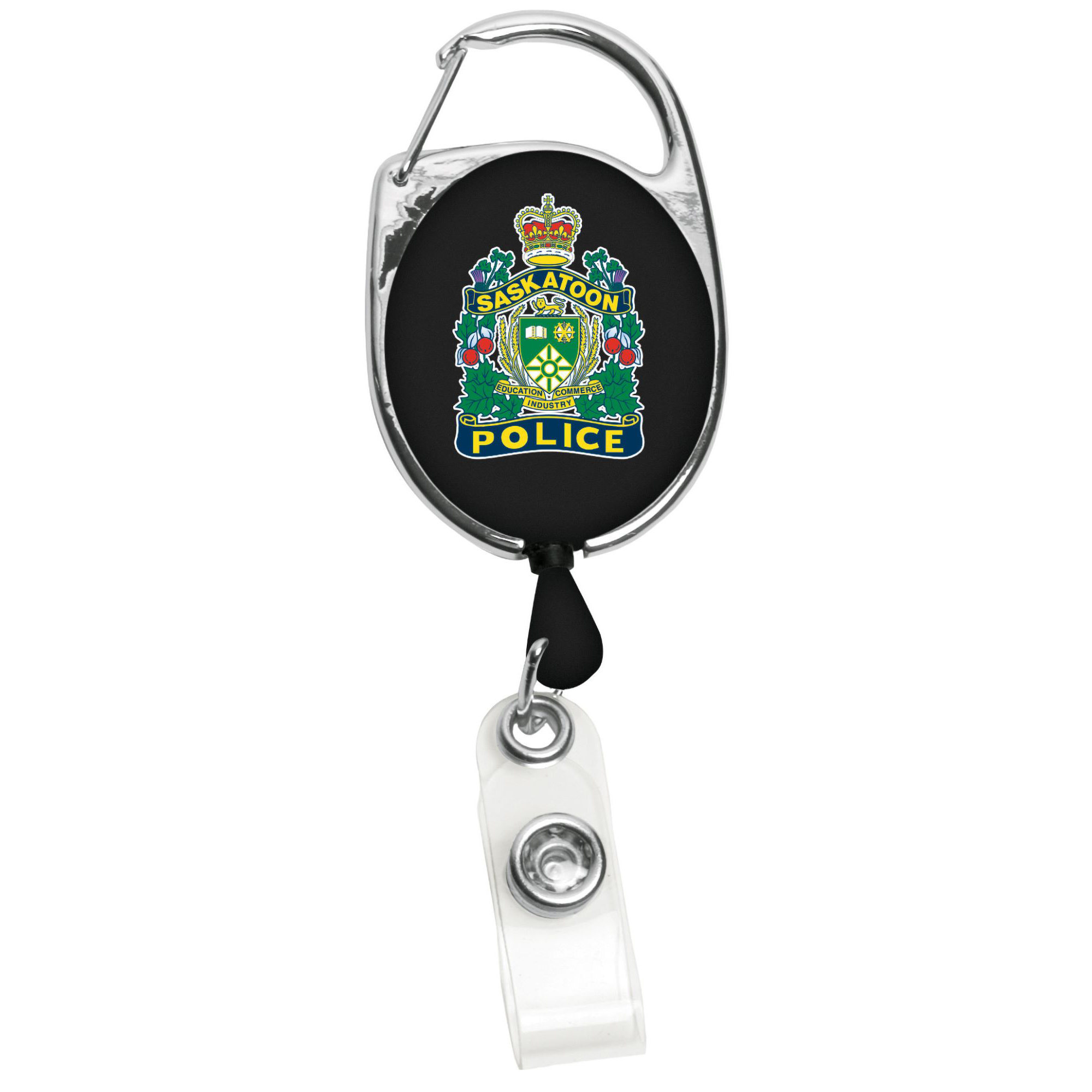 30" Carabiner Style Retractable Badge Reel w/ 4 Colour Process with Metal Slip Clip