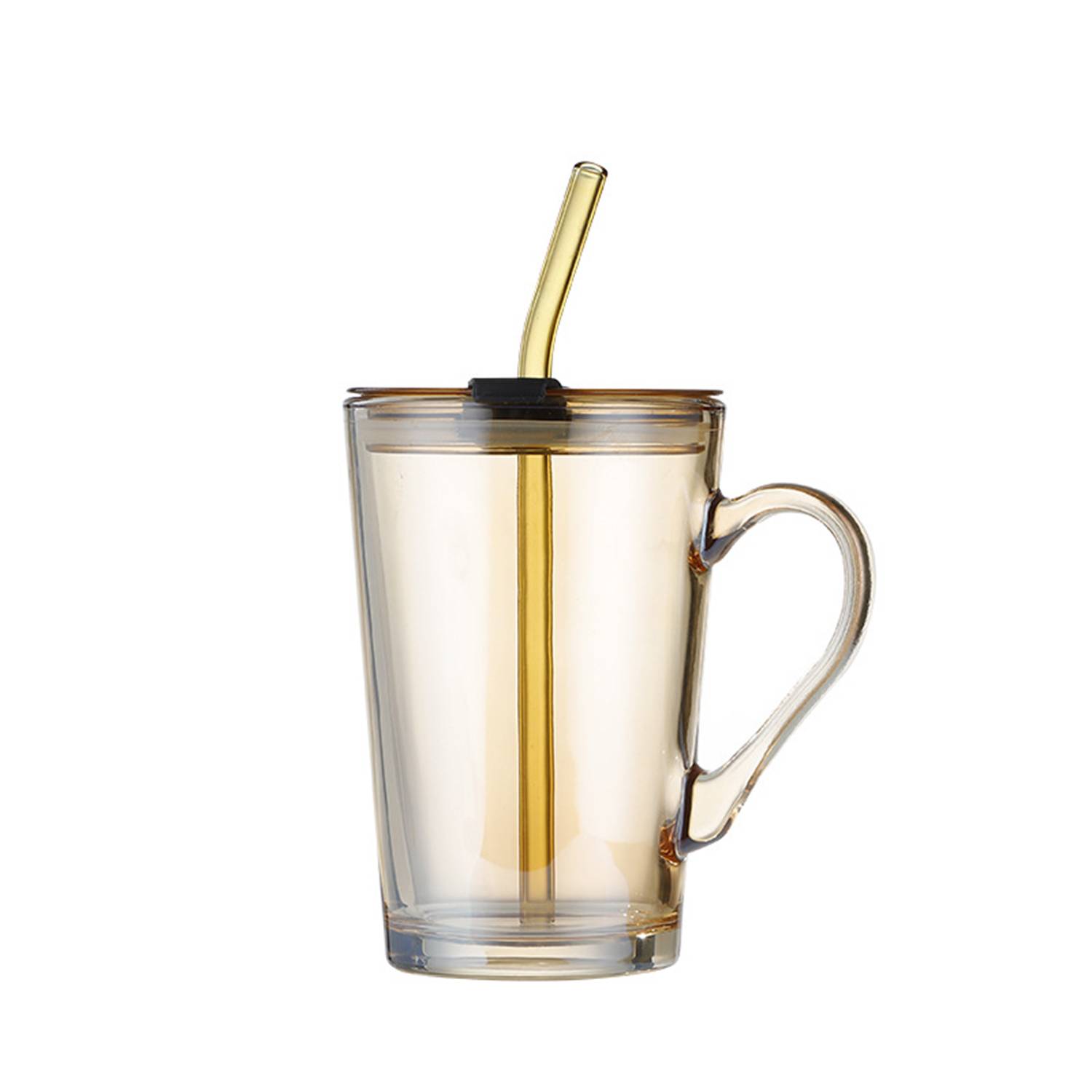 Glasses Cup with Handle Lid Straw 4