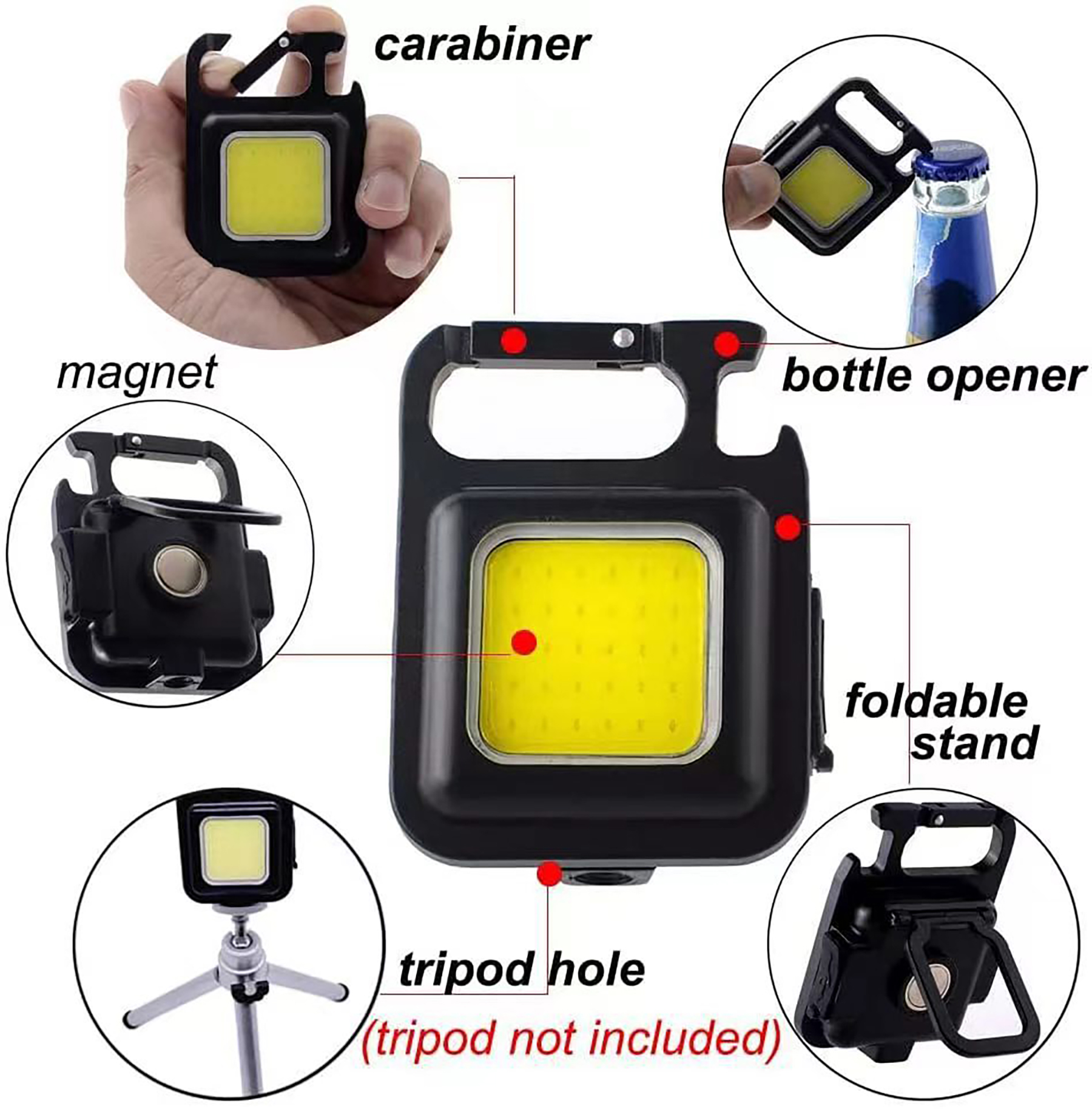 Pocket Led Flashlight with Folding Bracket Bottle Opener and Magnet Base for Running/Finishing 13