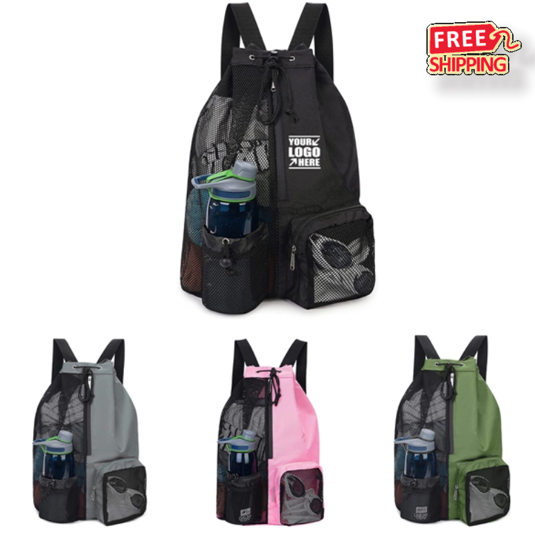 Mesh Drawstring Beach Backpack with Pocket 3