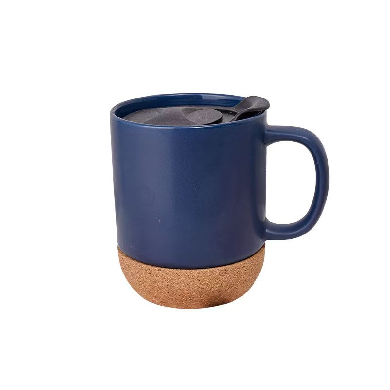 12 Oz Ceramic coffee mug with cork base and spill-proof lid 2