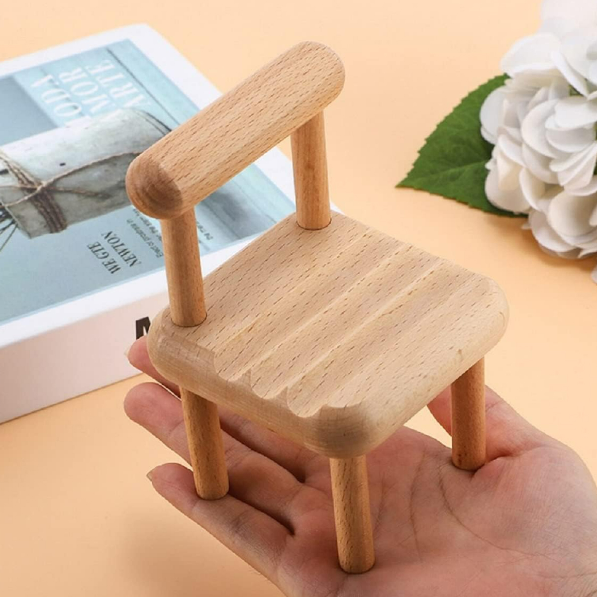 Mini Wooden Chair Phone Stand Desk Display Mobile Holeder 5