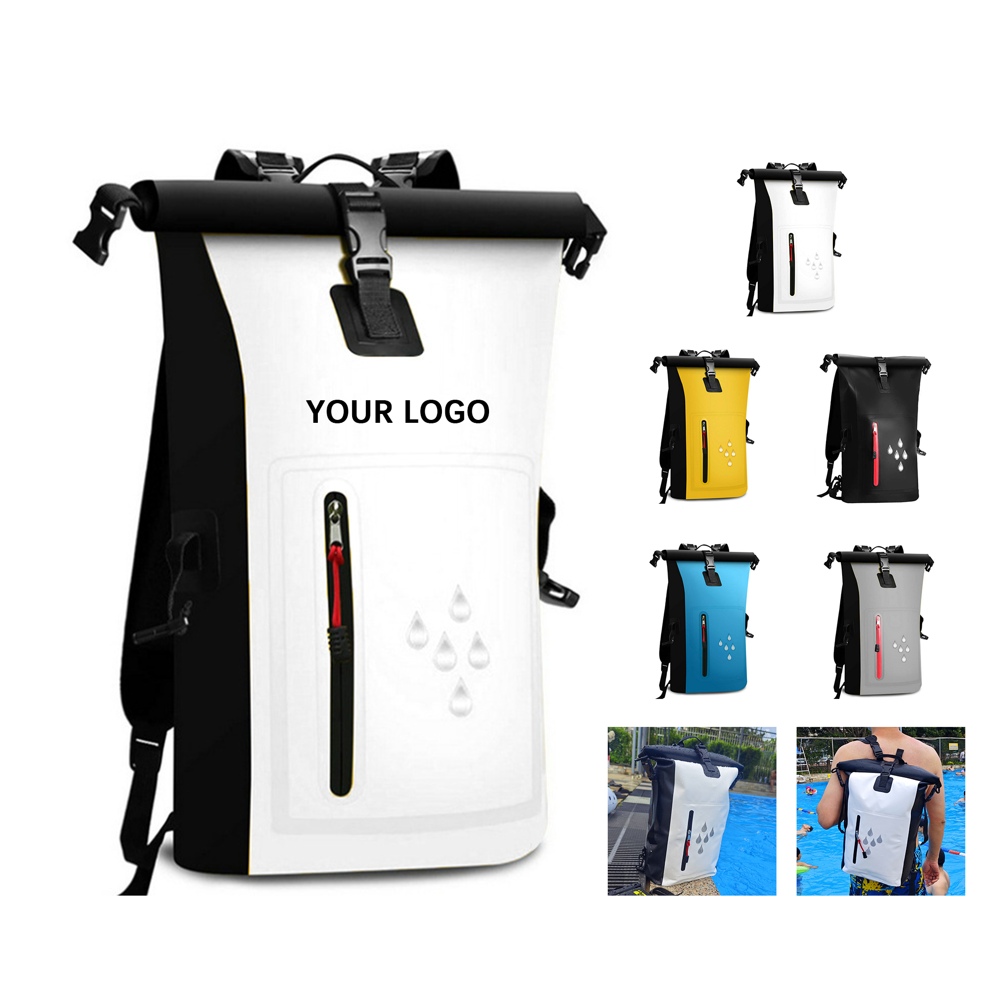 Roll Top Dry Backpack With Detachable Strap 7" x 10" x 17" 2