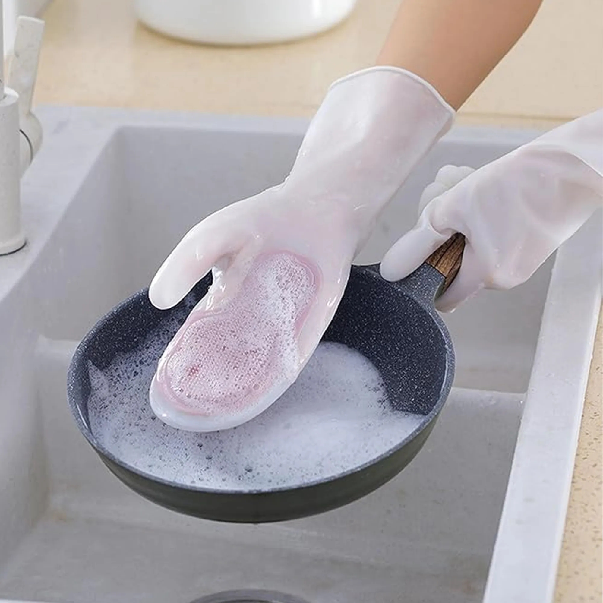 Dishwashing Gloves with Built in Scrubber 6