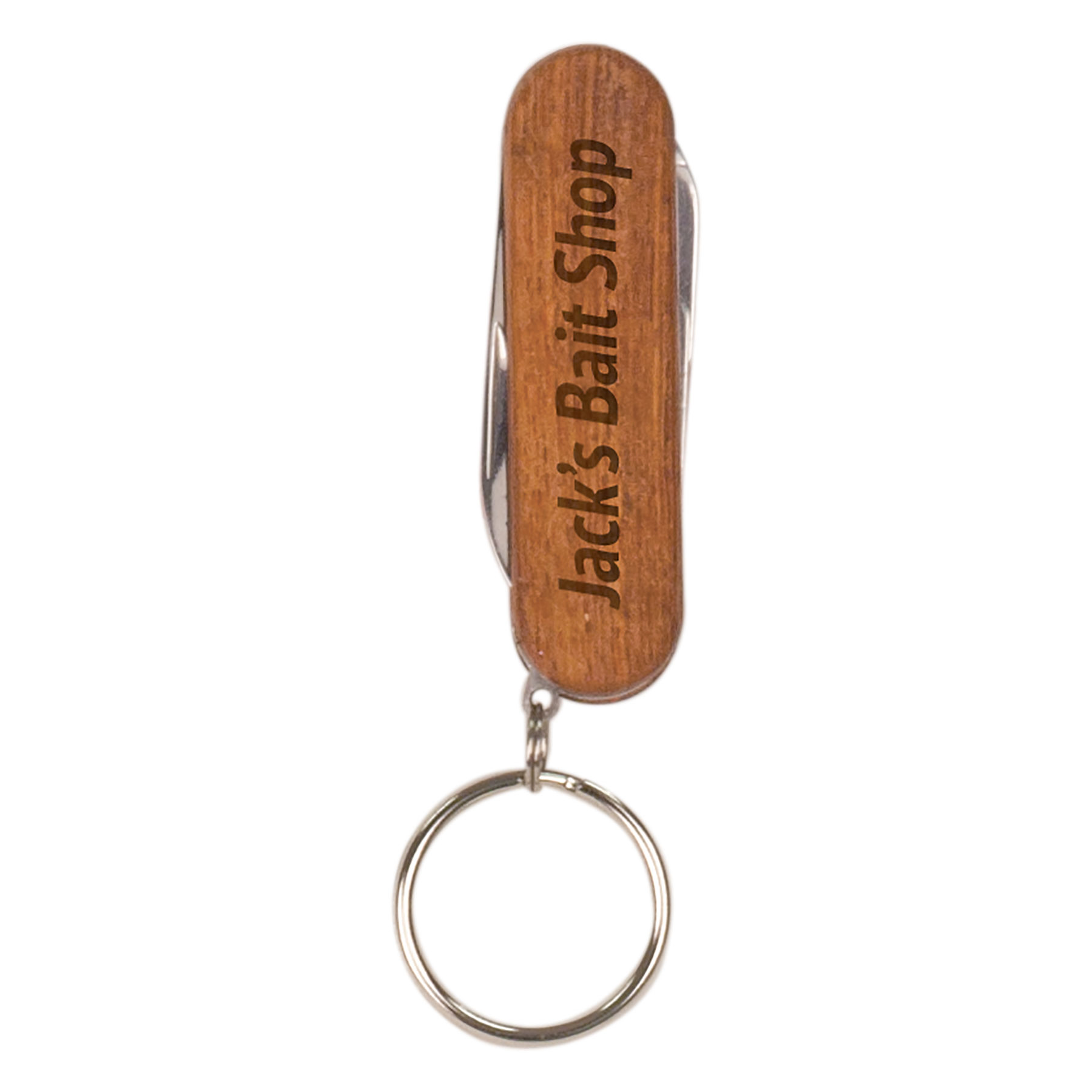 2 1/4" Wooden 3-Function Pocket Knife with Keychain 2
