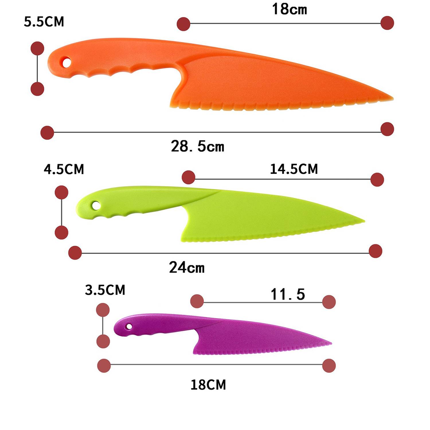 3-Pieces Plastic Cake Knife w/ Serrated Blade 4