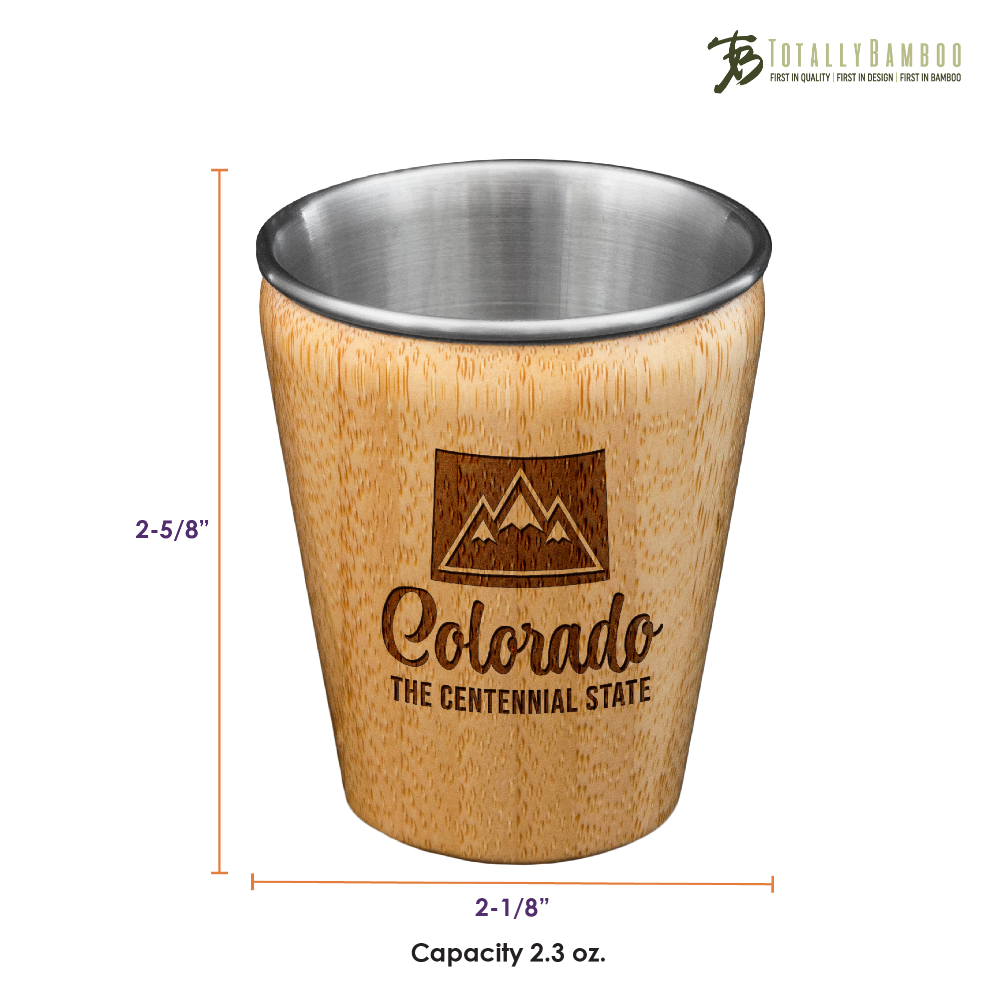Colorado State Bamboo and Stainless Steel Shot Glass 3