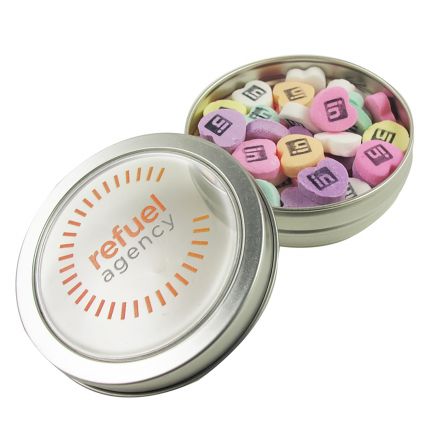 Small Top View Tin - Imprinted Conversation Hearts 3
