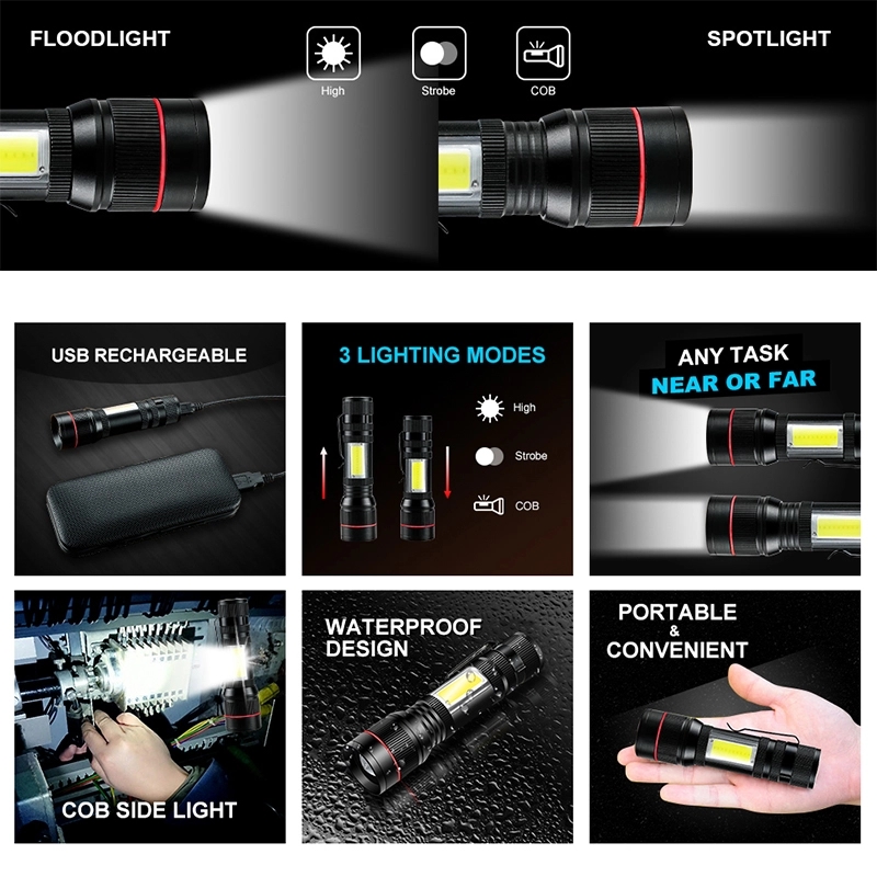 Zoomable Usb Led Flashlight With Clip 4