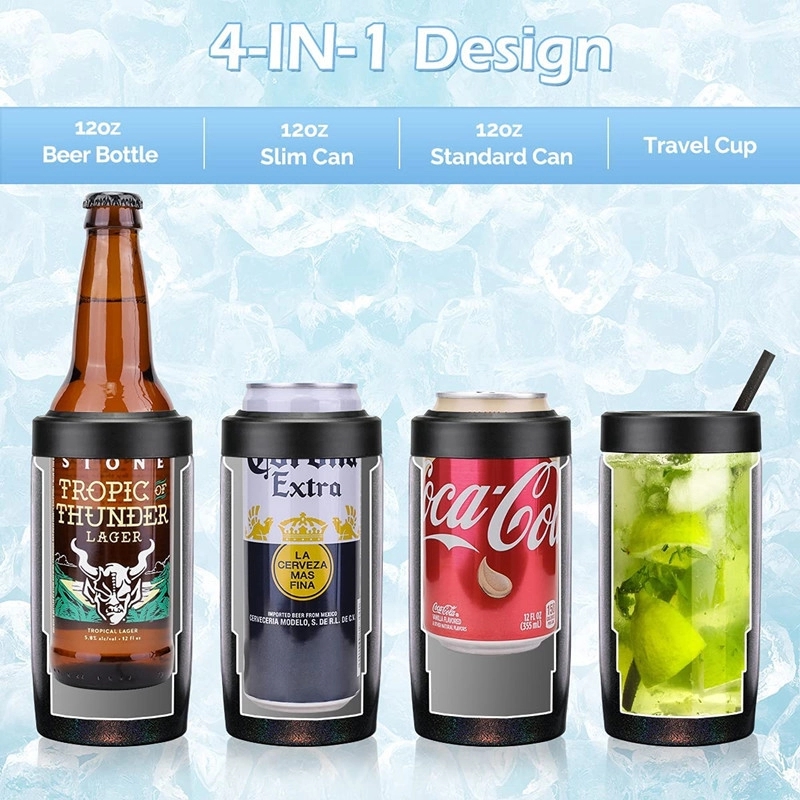 Custom 4-in-1 Stainless Steel Insulated Beer Can Holder, custom koozie with logo imprint 6