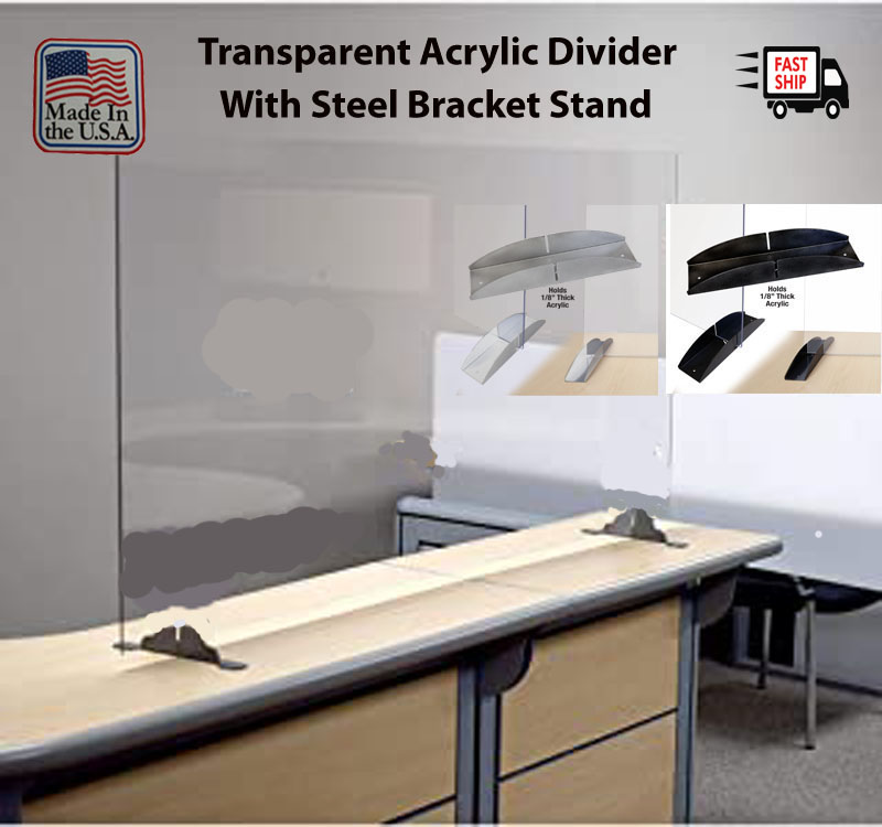 Clear Acrylic Sneeze Guard with Rectangular Pass-through Winddow and Stands Made in USA 2
