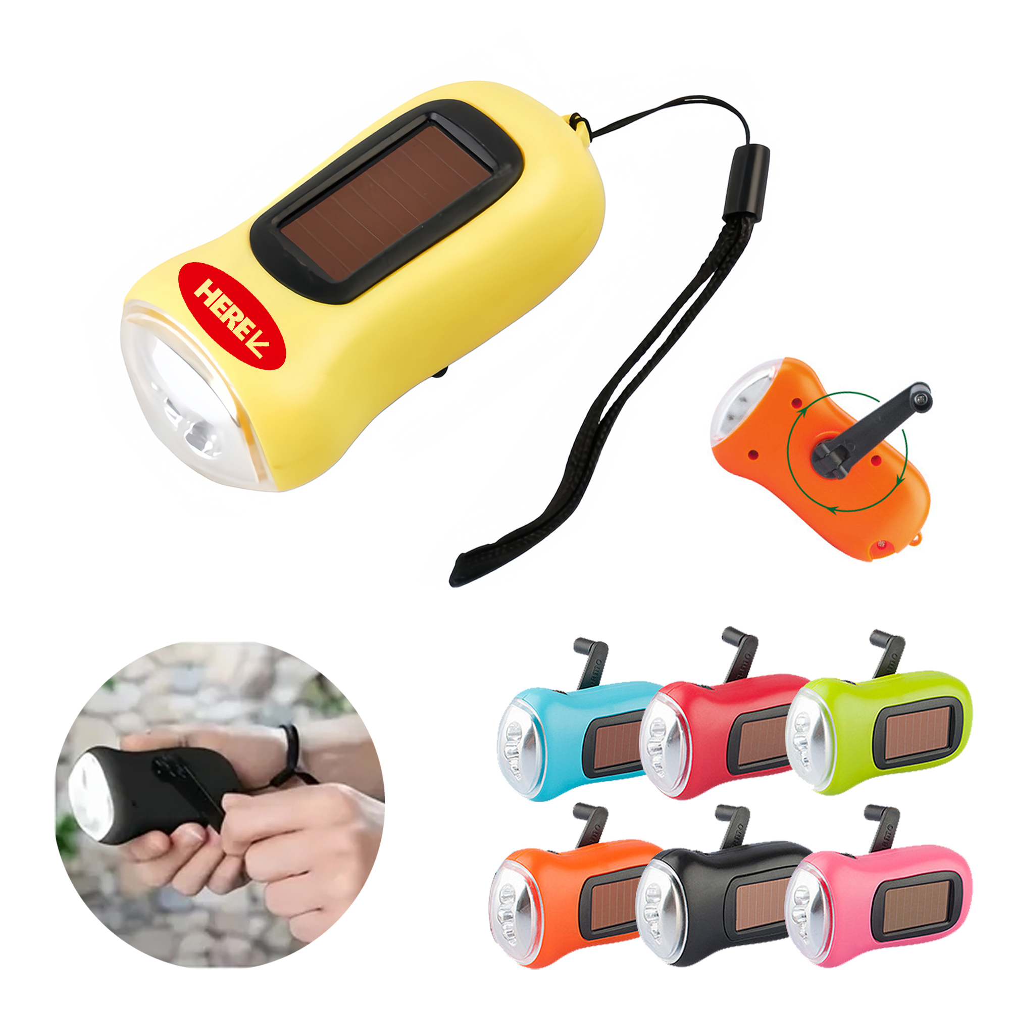 Hand-Crank and Solar Powered Emergency LED Flashlight 2