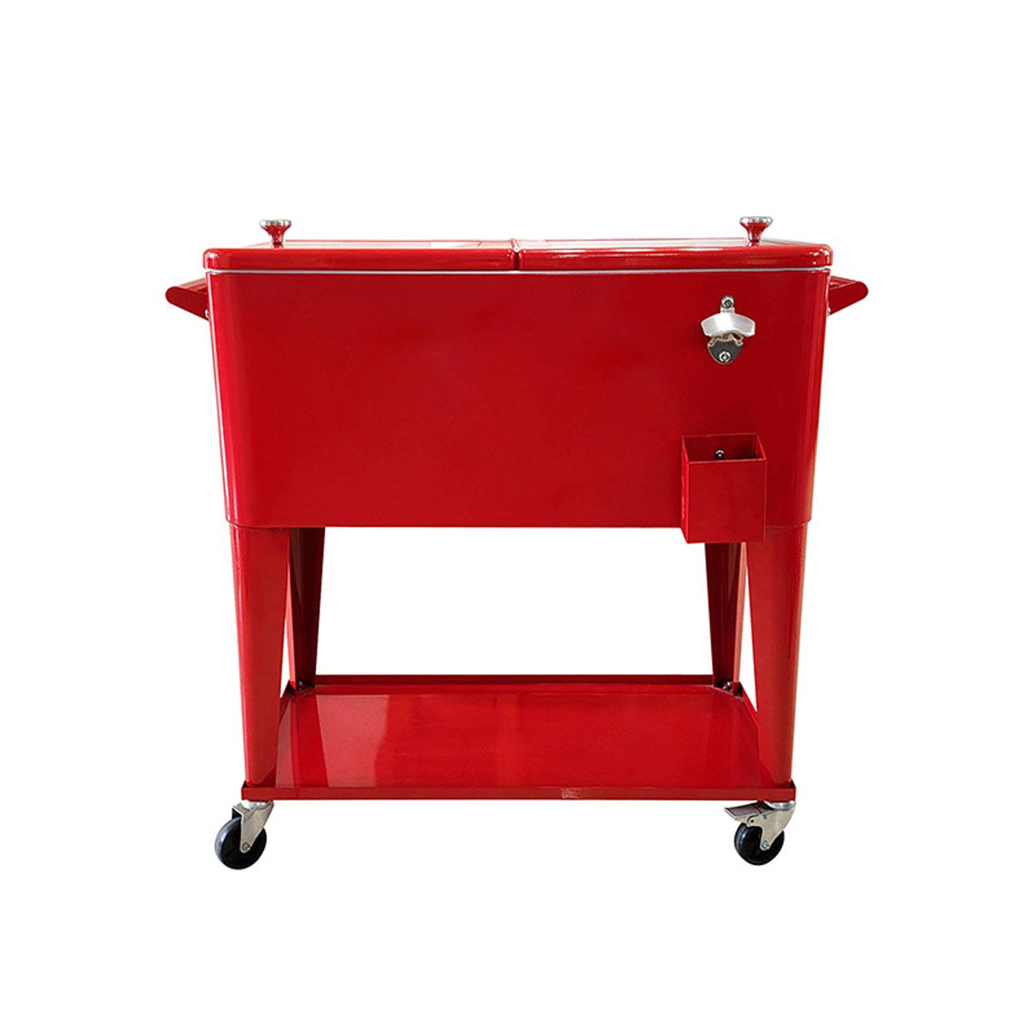 80 Quart Stainless Steel Ice Chest Cooler Cart w/ Wheels 5