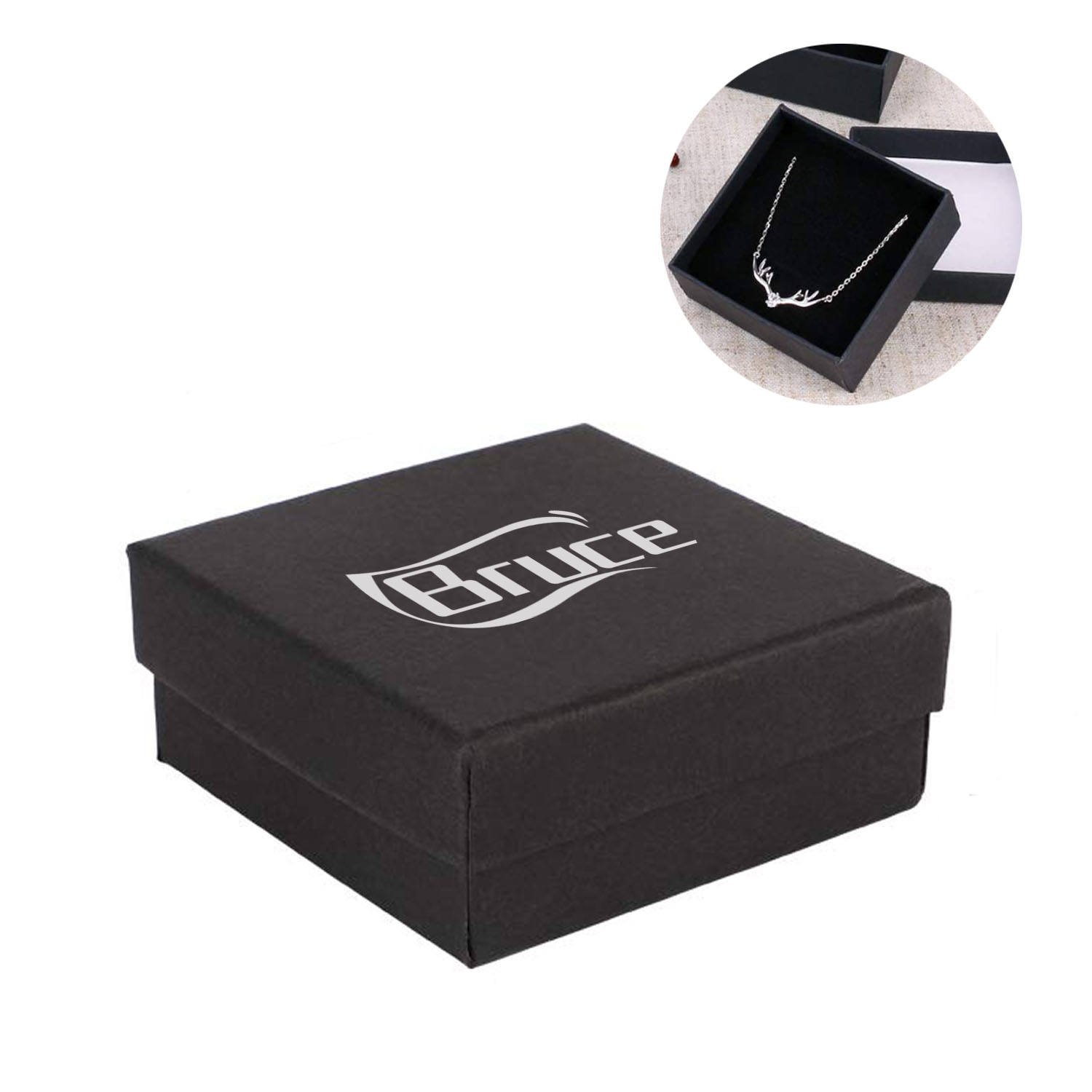 Black Cardboard Jewelry Gift Box with Sponge Cushion 3