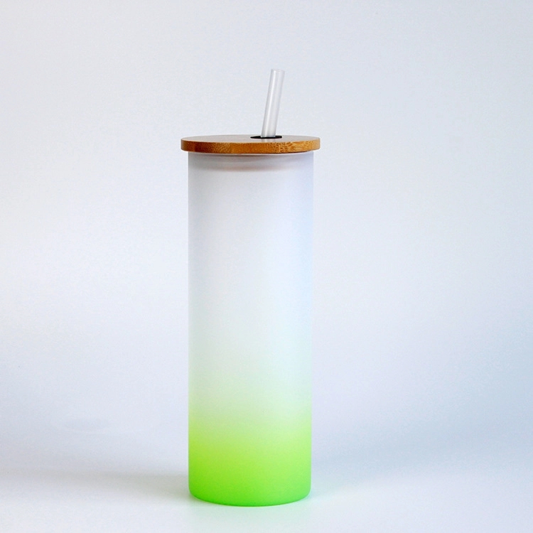 18Oz Bamboo Covered Frosted Glass Cup 3