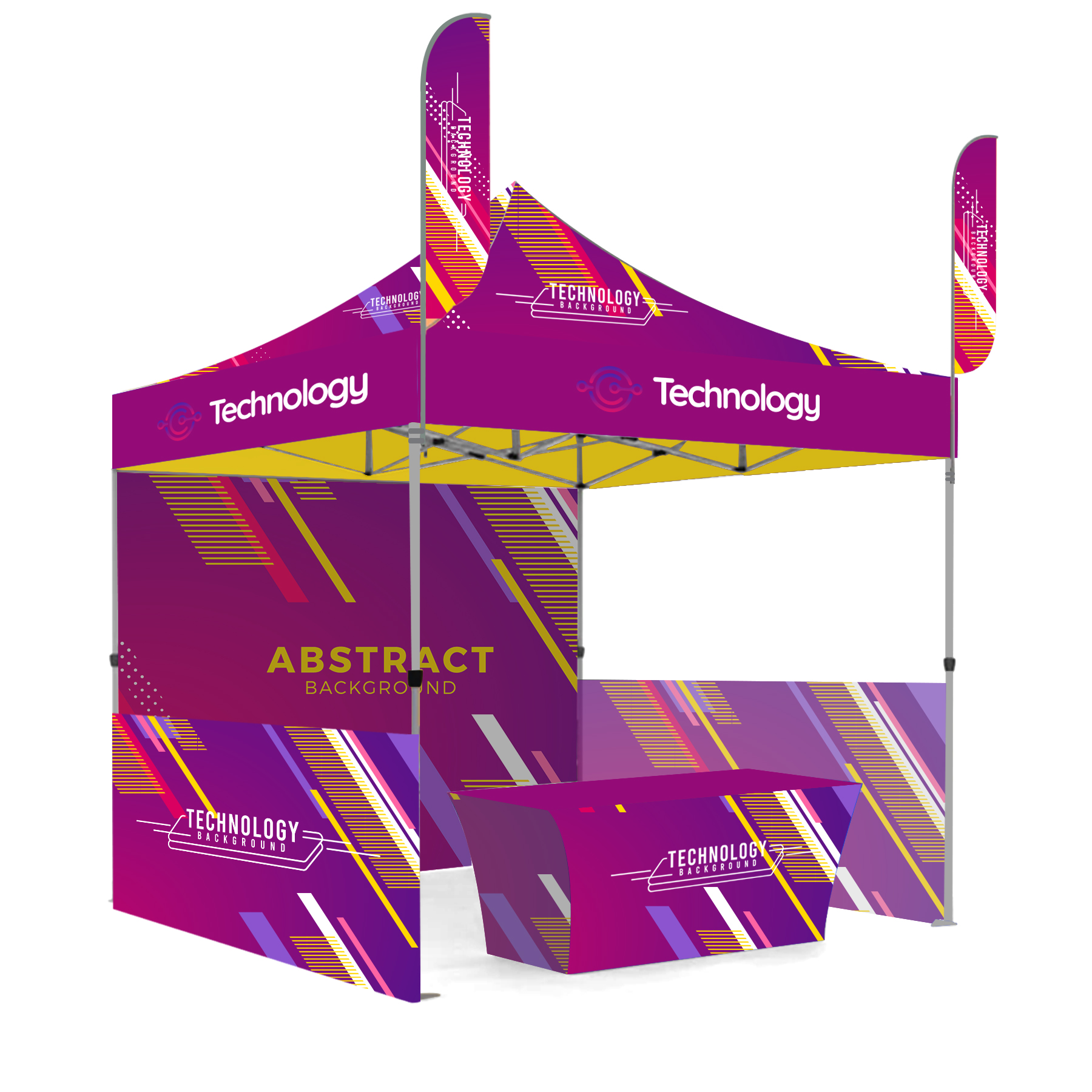 10' X 10' Premium Hex Aluminum Frame, Dye Sub Canopy, 3 Walls, Two 9' Feather Flags & 6' Table Cover 5