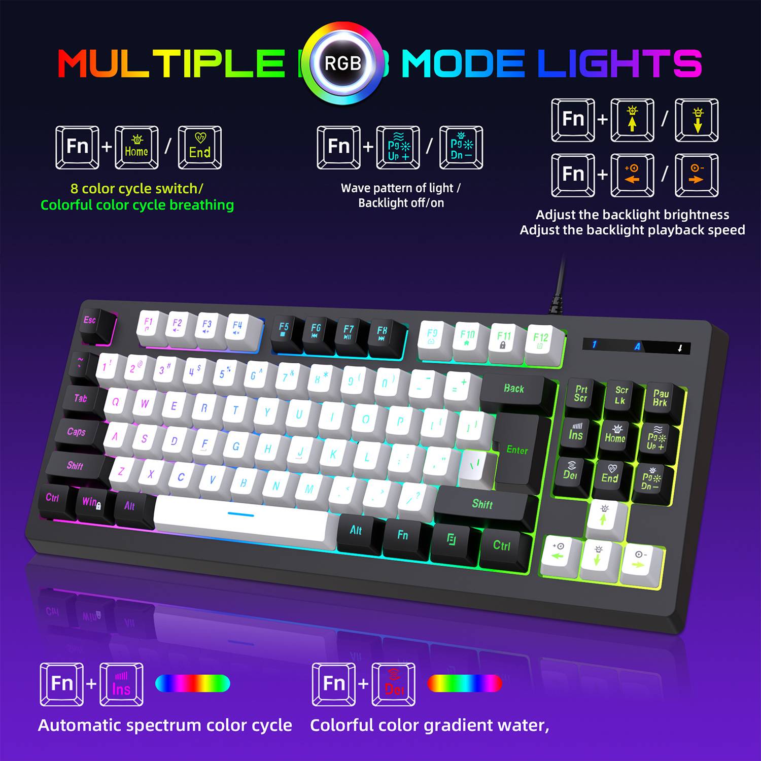 USB Illuminated 87 Keys Wired Gaming Keyboard 6