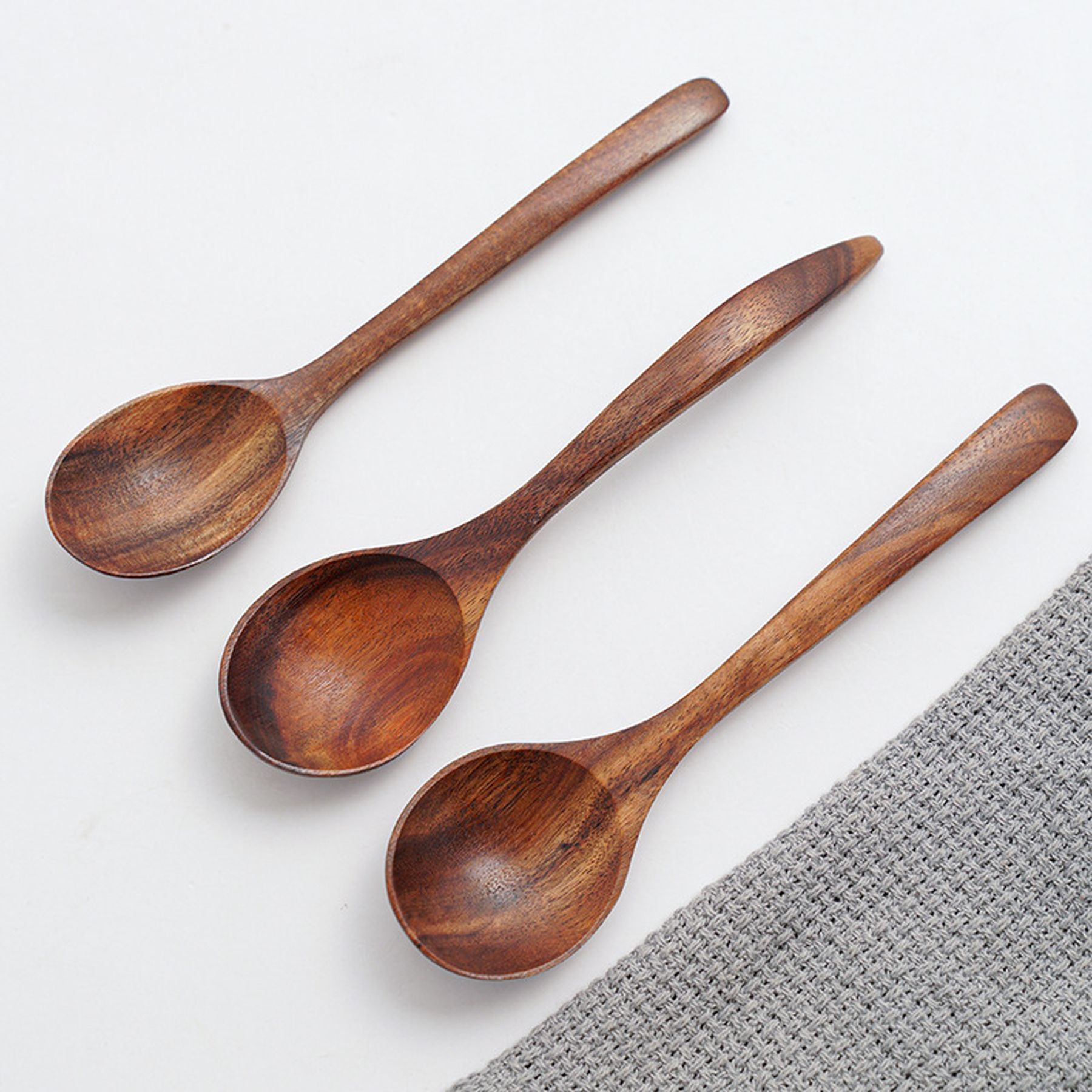 Long Handle Wood Soup Spoons For Eating Mixing Stirring 2