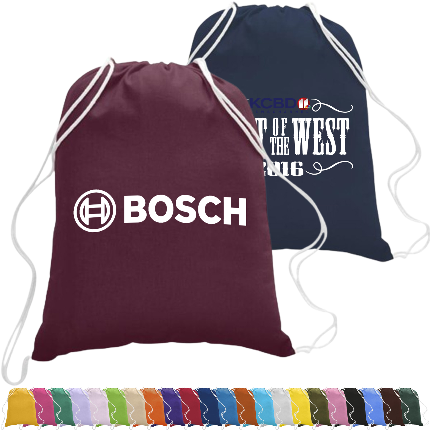 100% Cotton Drawstring Backpack USA Decorated (14" x 18") 2