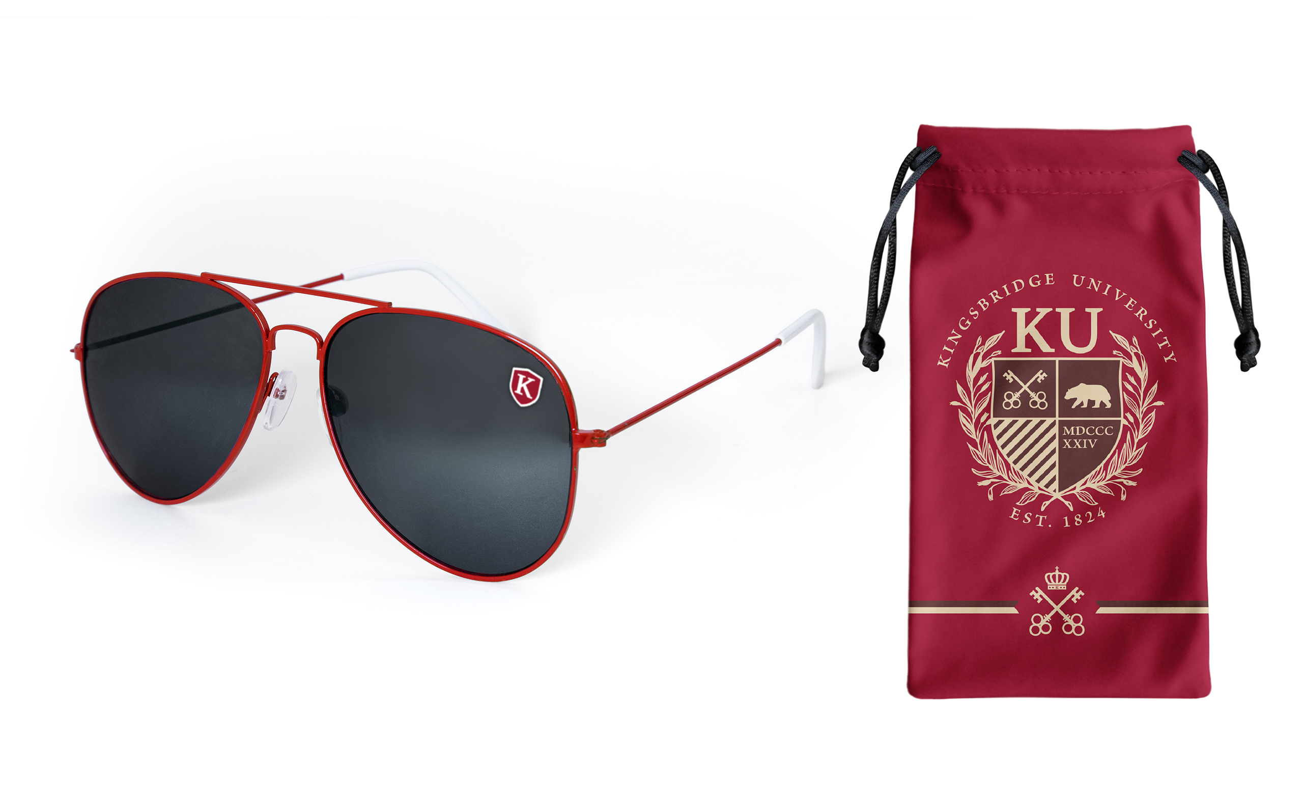 Solid Color Frame with Full-Color Pouch Aviator Sunglasses 1