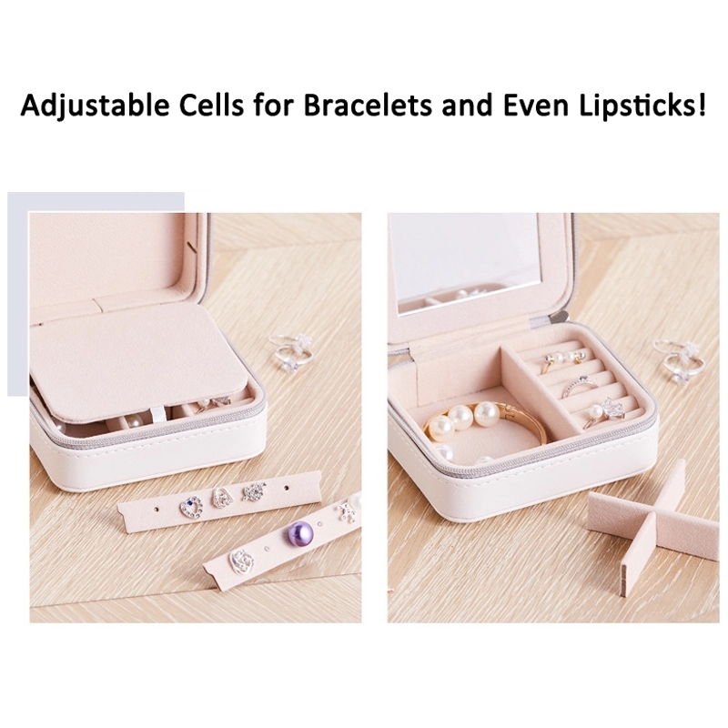Portable Travel 2-Layer Jewelry Organizer Box with Mirror 8