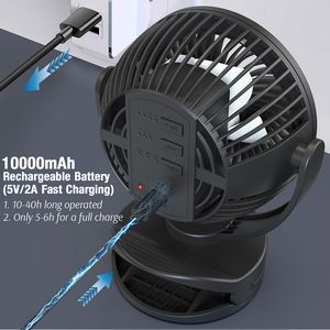 Rechargeable Camping Lantern Clip-On Fan With Hanging Hook 7
