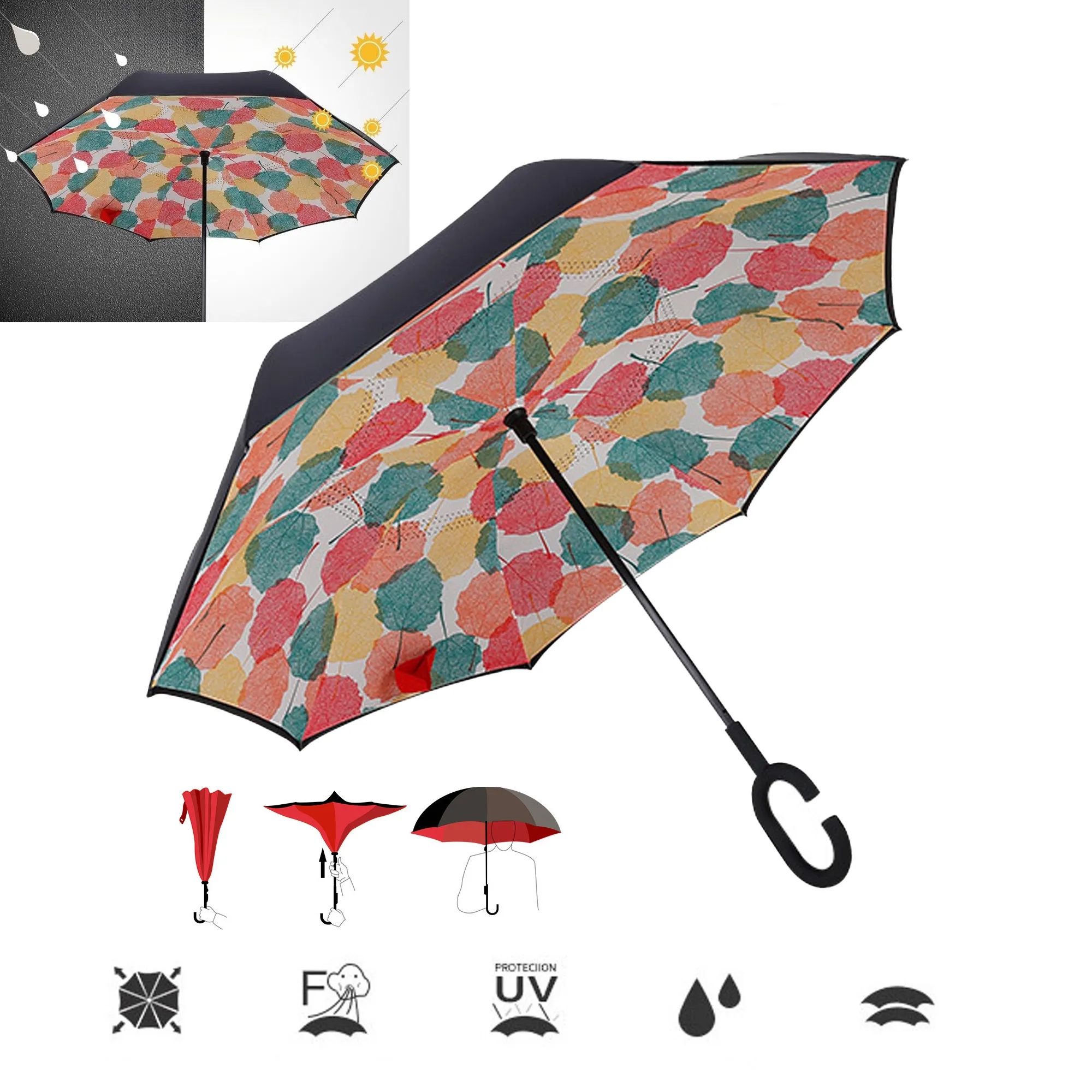 Inverted Reverse Umbrella C-Shaped Handle 2