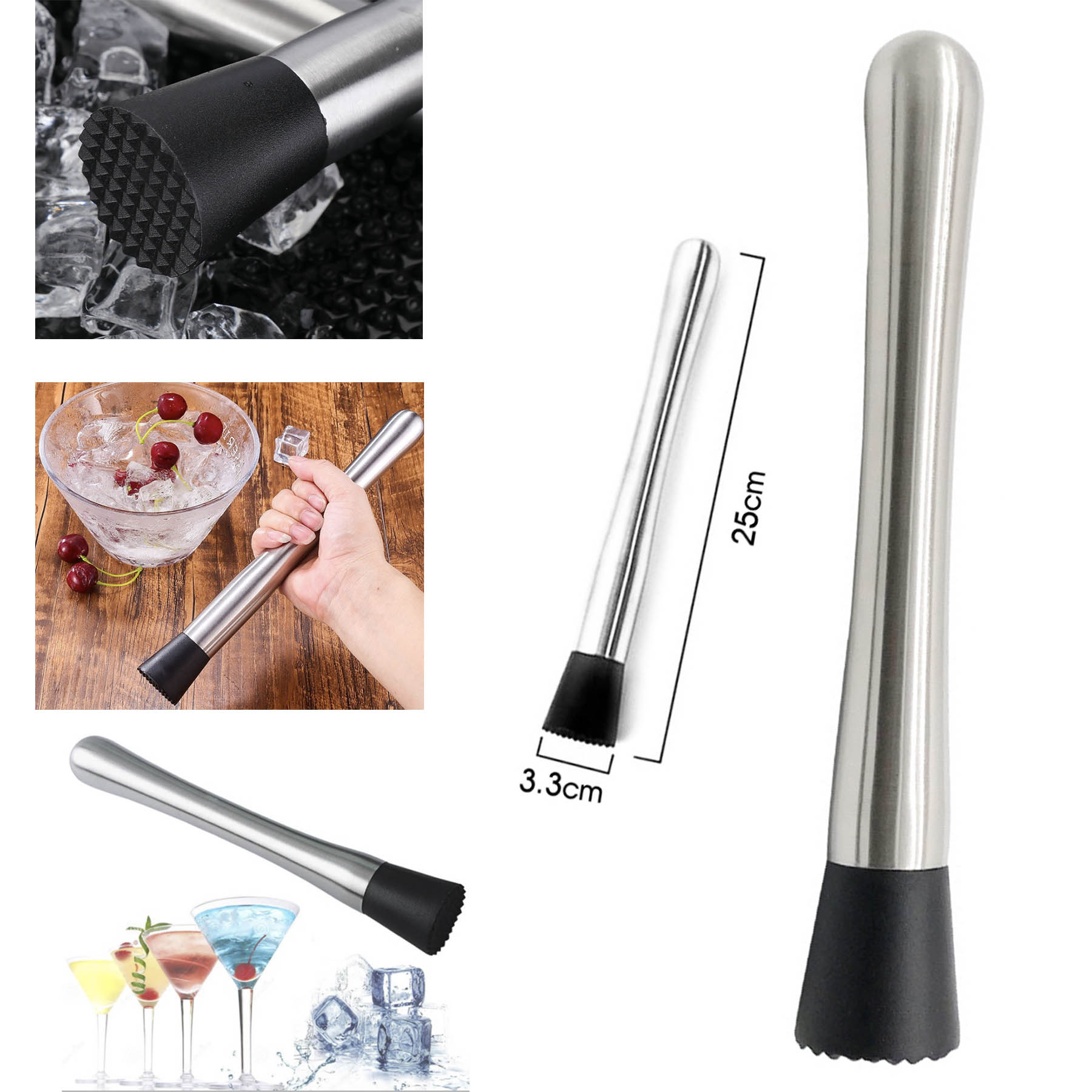 Stainless Steel Cocktail Muddler Lemon Hammer Swizzle Stick Ice Crusher 2