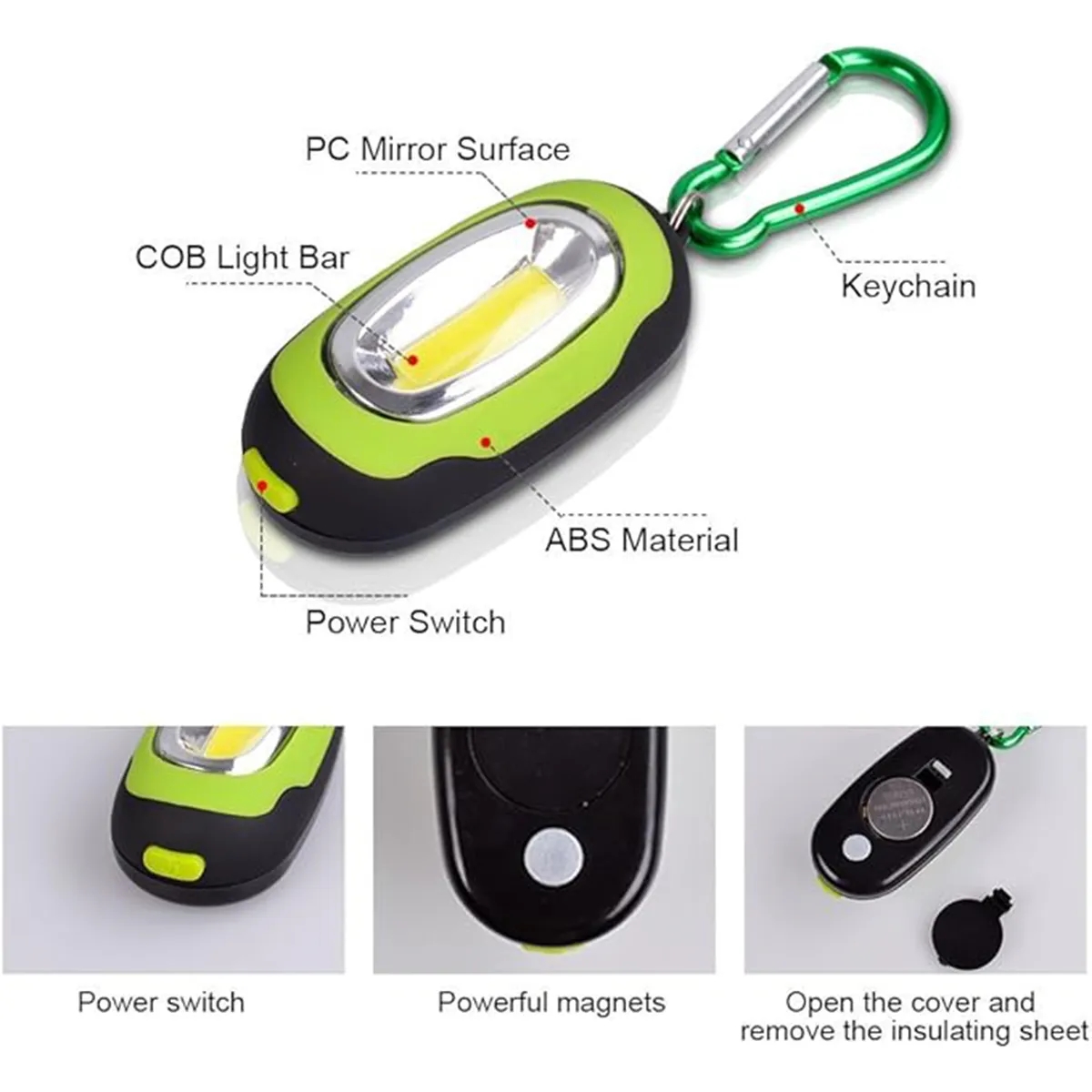 Portable Mini COB Keychain Light Flashlight with Carabiner 2