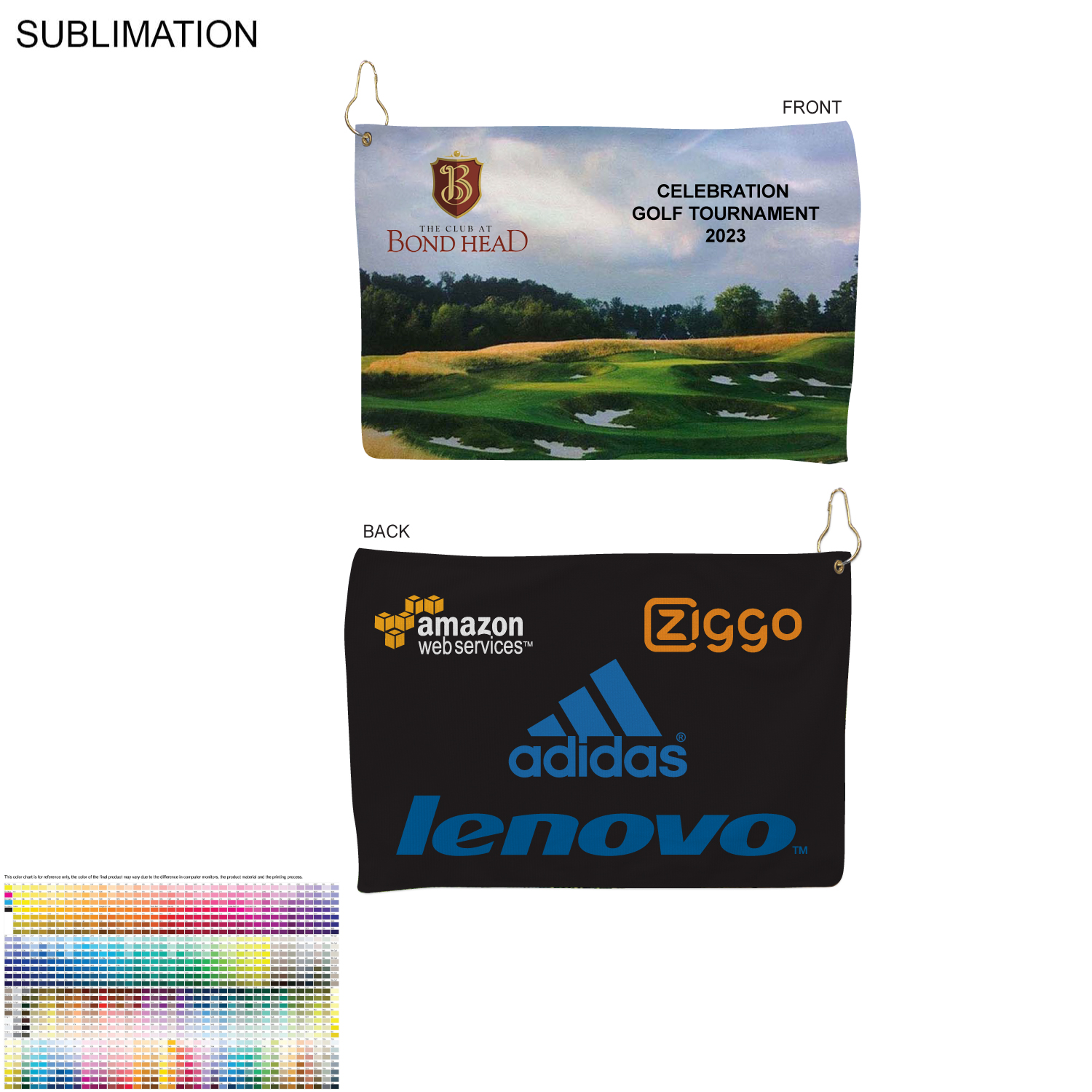 Microfiber Suede Shammy Golf Towel, 12x18, Nofold Grommet and Hook, Sublimated Edge to Edge 2 sides 2