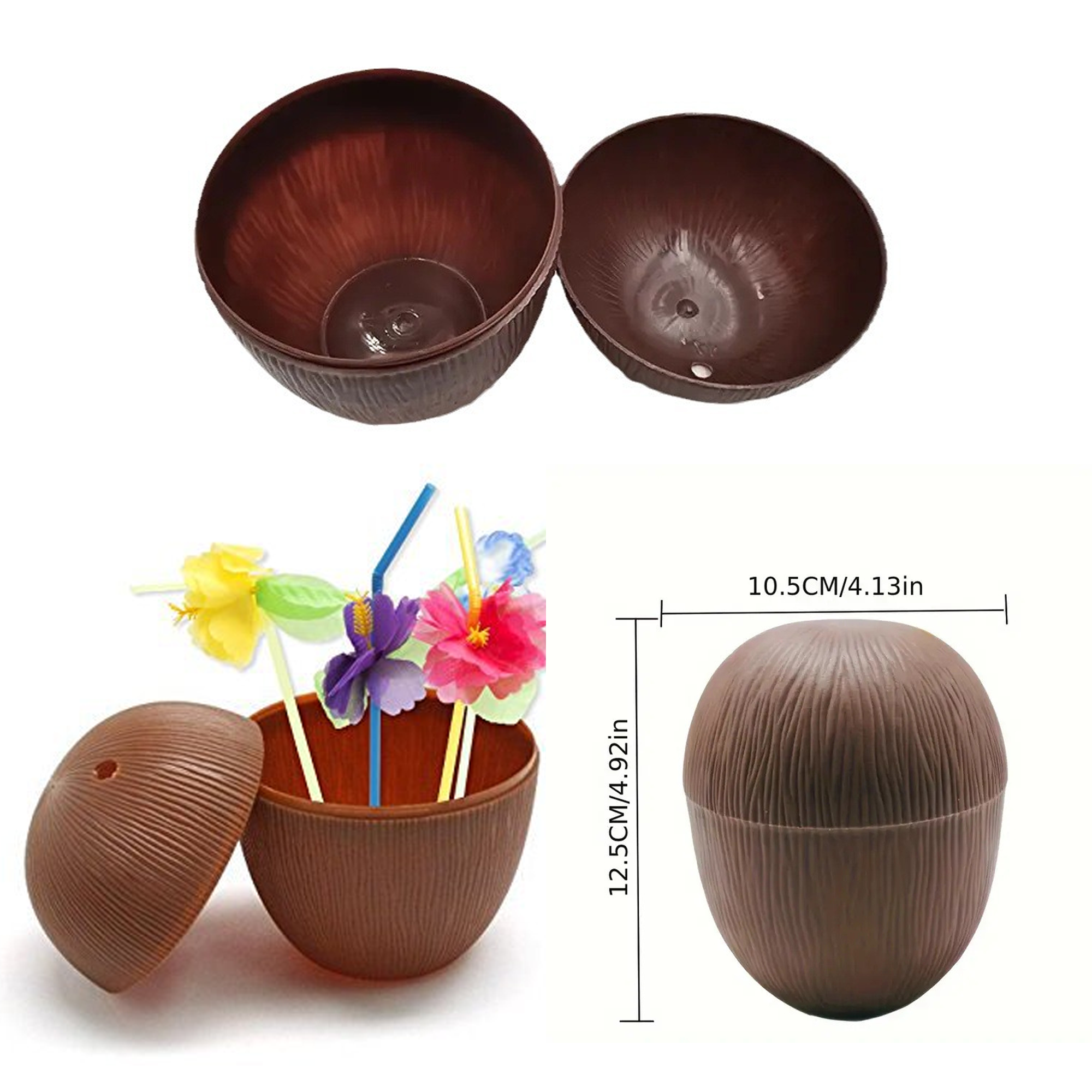 17oz Coconut Style Drink Cups- With Flower Straw 5"L X 4"W 2