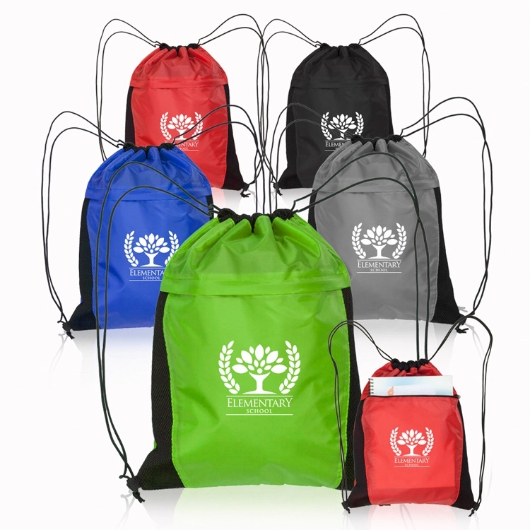 Drawstring Cinch Bag Backpack With Mesh Pocket 3
