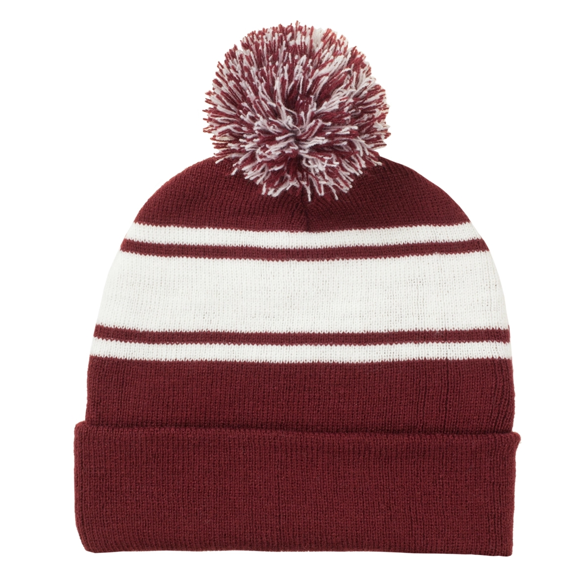 Two-Tone Knit Pom Beanie With Cuff 9